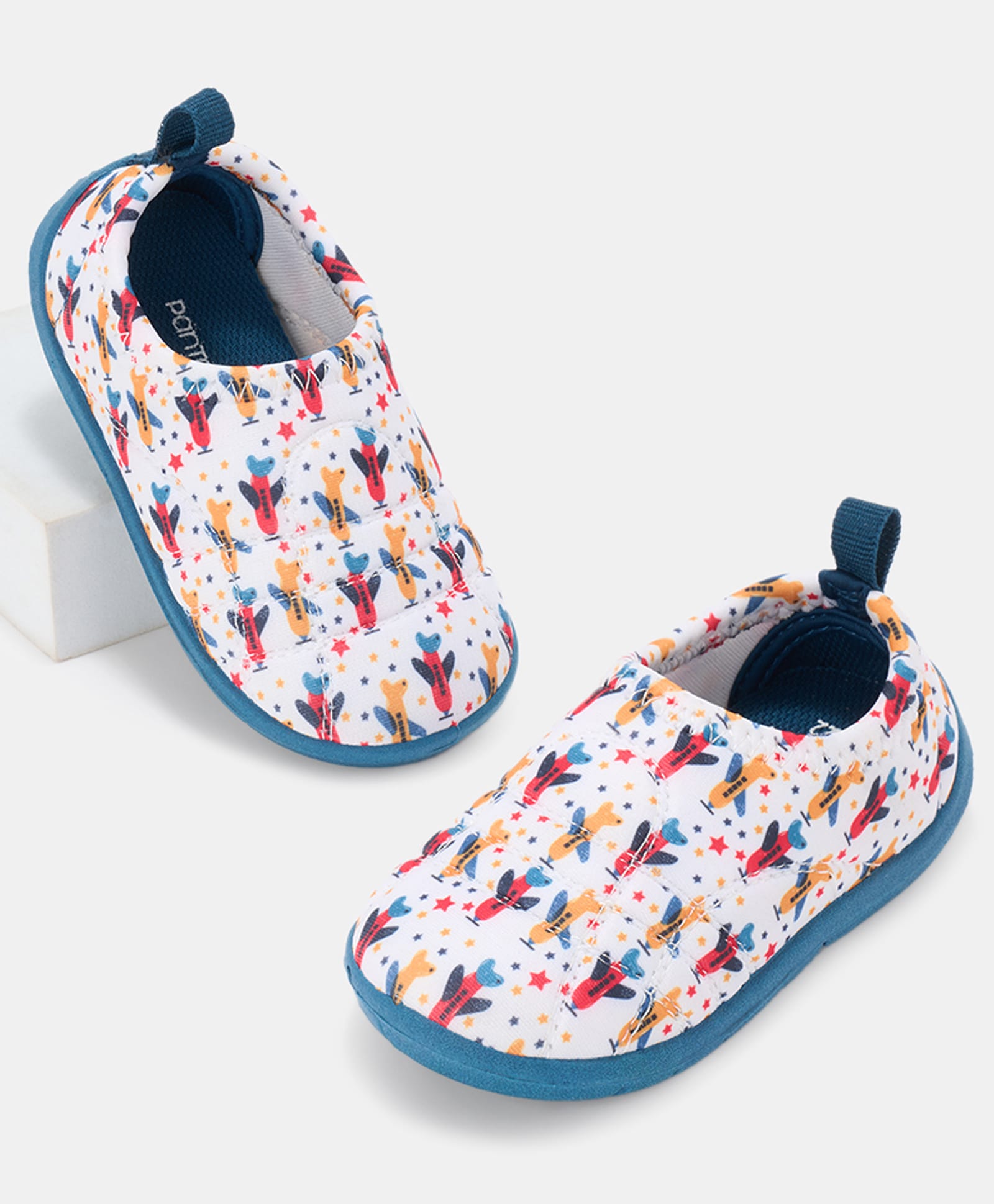 Pantaloons Baby Airplanes Printed Slip On Shoes - White-image-2