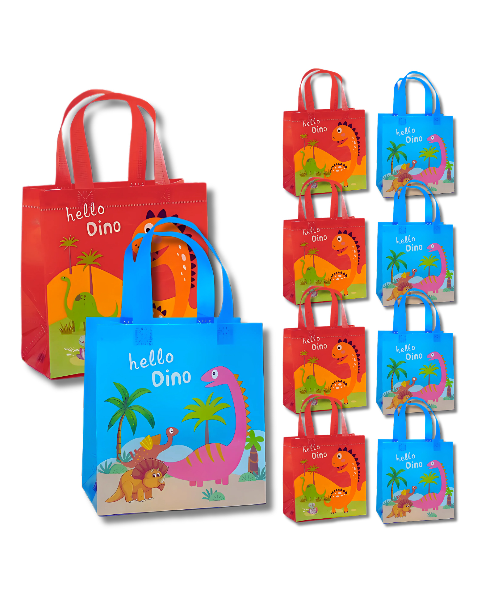 IncyWincy Dinosaur Theme Return Gift Bags for Kids (Pack of 10) Reusable NonWoven Canvas Party Favor & Goodie Carry Bags (30cm x 22cm x 9cm)-image-45