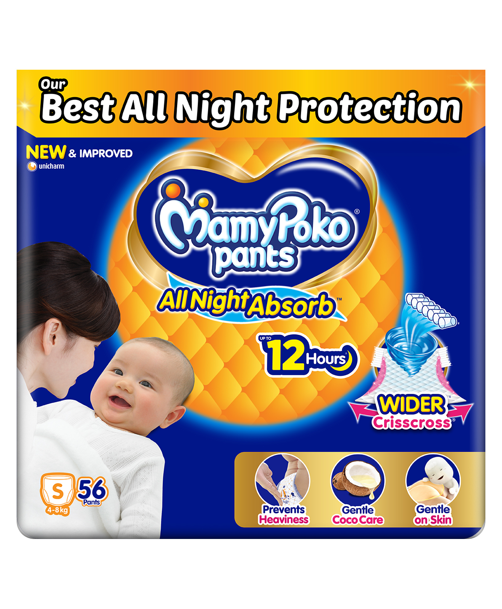 MamyPoko Pant Style Baby Diapers with Wider Criss Cross Sheet Gentle Coco Care & 12 Hr Leak Protection Size Small (S) - 56 Pieces-image-37