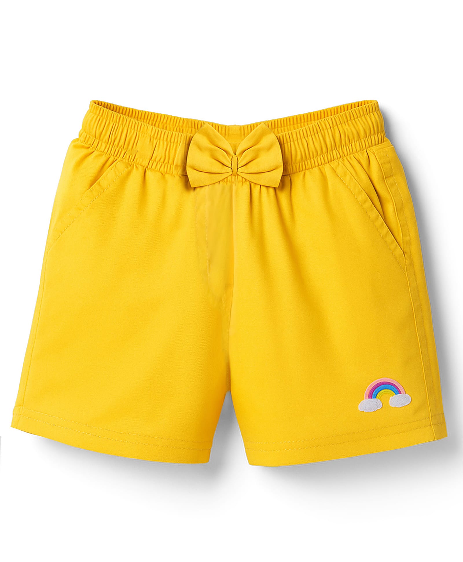 Kookie Kids Cotton Woven Shorts With Rainbow Embroidery - Yellow-image-37