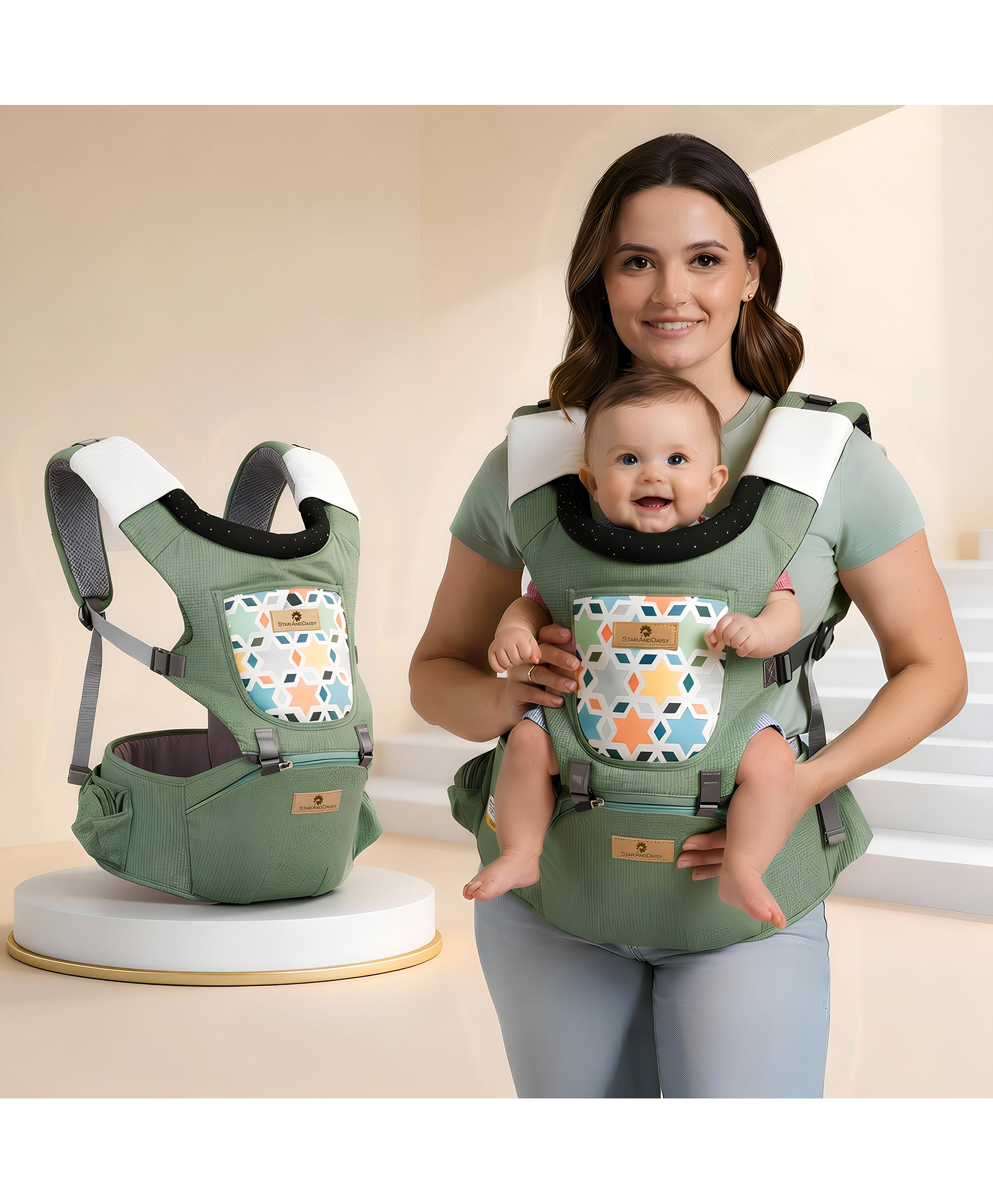 StarAndDaisy Baby Carrier Insert Balloon Print Green