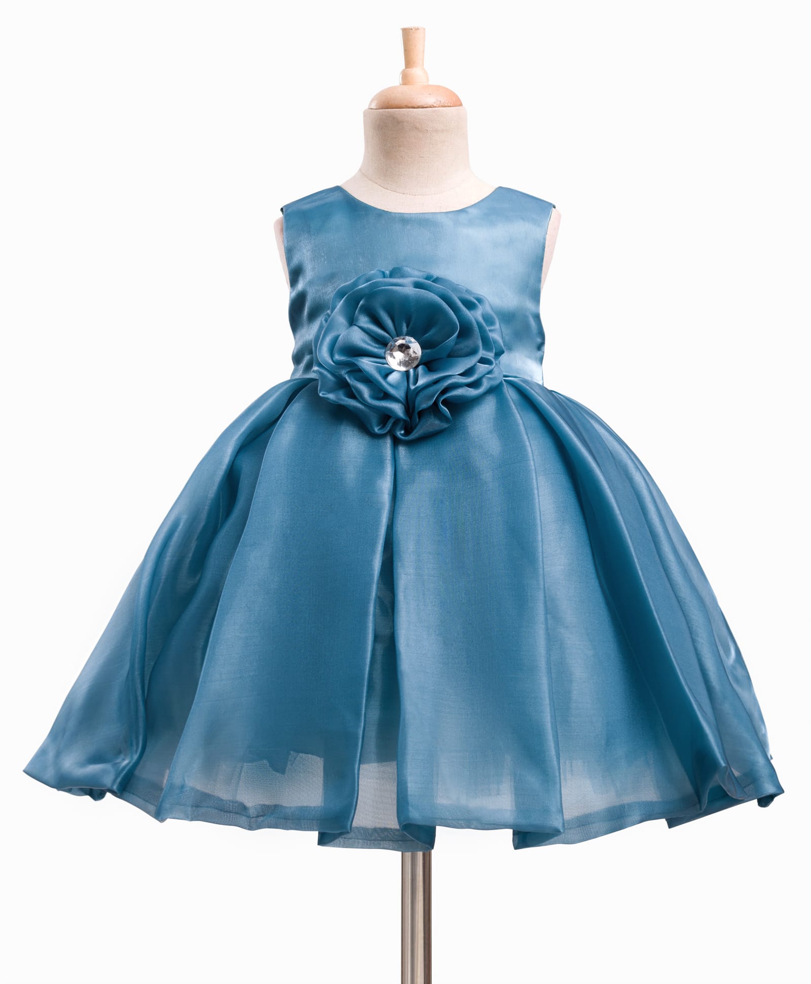 Bluebell Satin Woven Sleeveless Party Dress with Floral Applique - Teal Blue-image-39