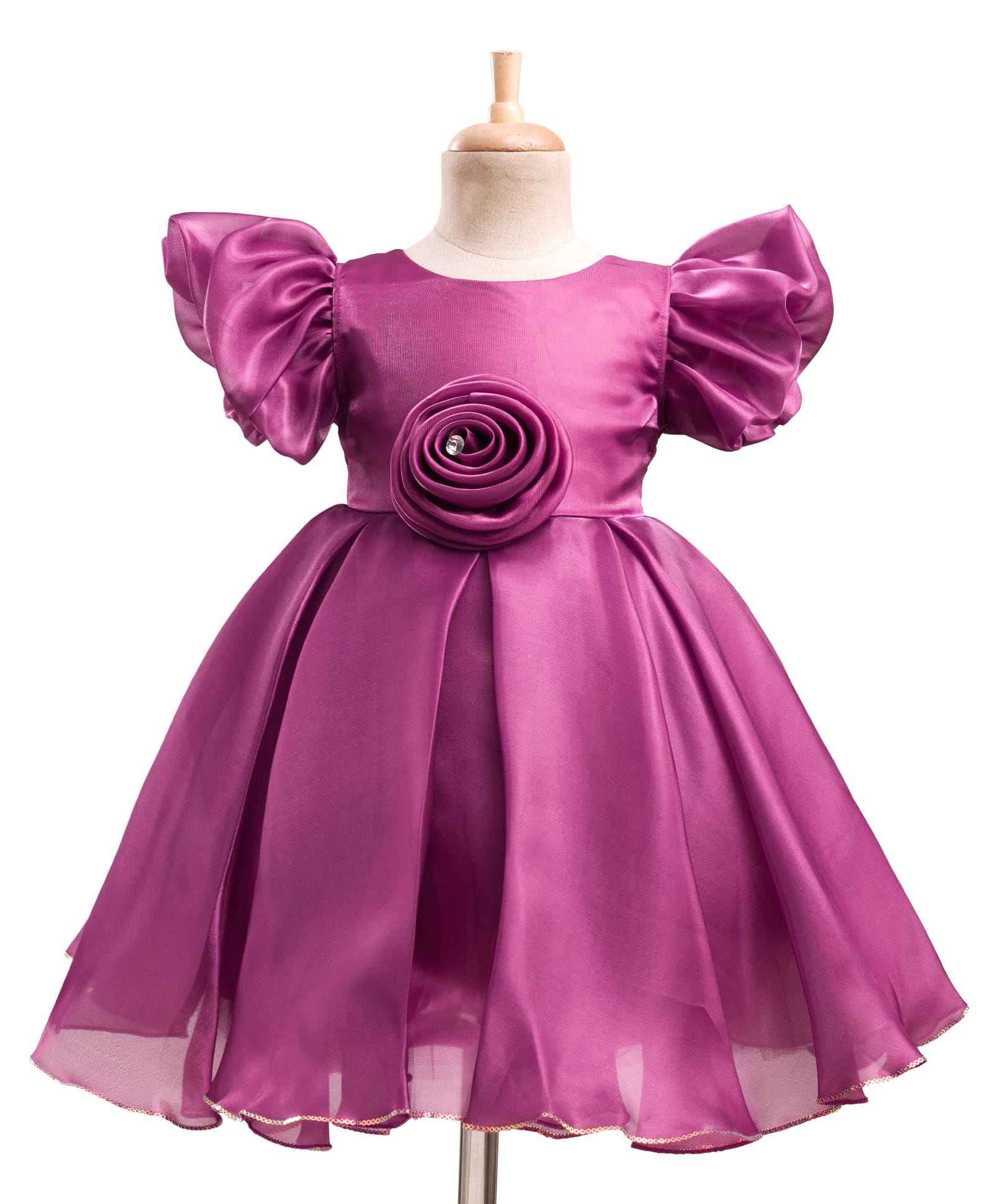 Bluebell T-issue Woven Frill Sleeves Party Dress with Floral Applique - Wine-image-45