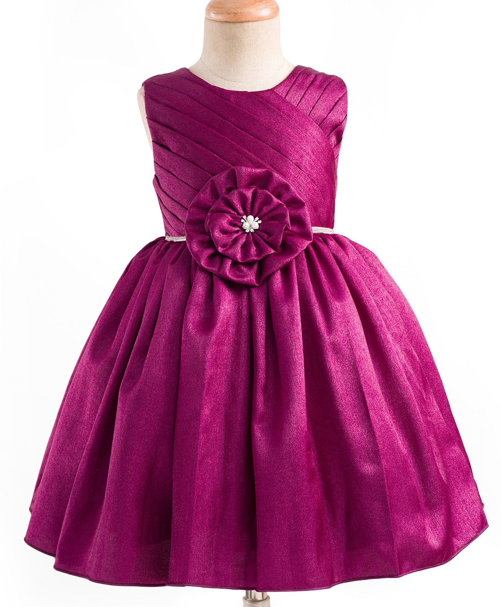 Bluebell Satin Woven Sleeveless Party Frock With Floral Applique - Wine-image-31