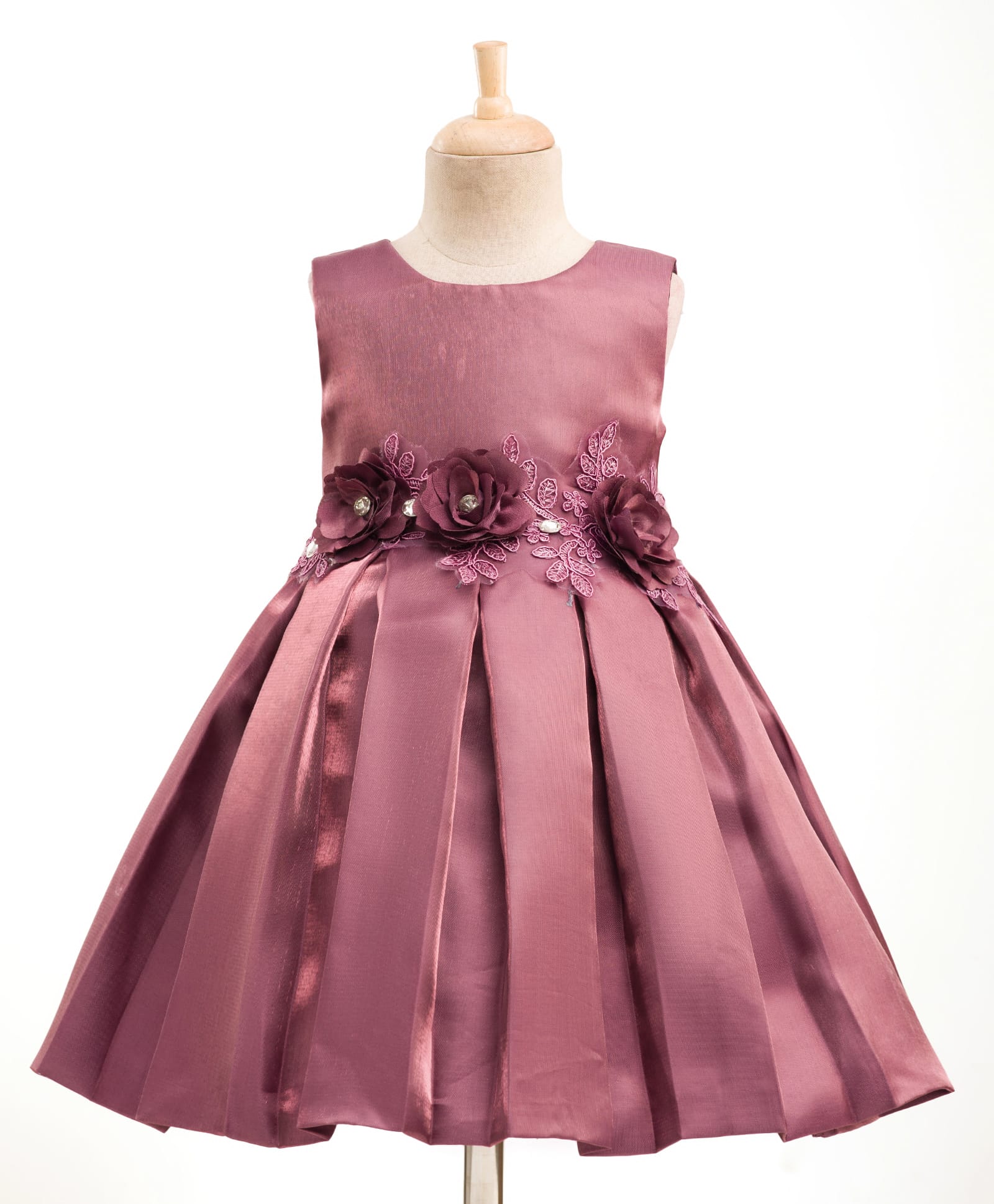 Bluebell Woven Sleeveless Pleated Party Dress with Floral Applique - Wine-image-35