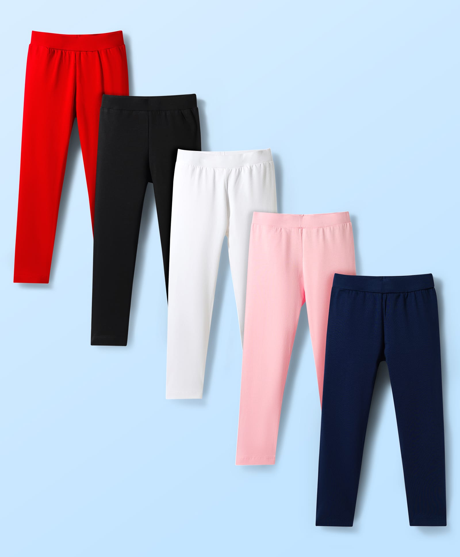 Pine Kids Cotton Lycra Knit Full Length Solid Leggings Pack Of 5 ( Colour May Vary )