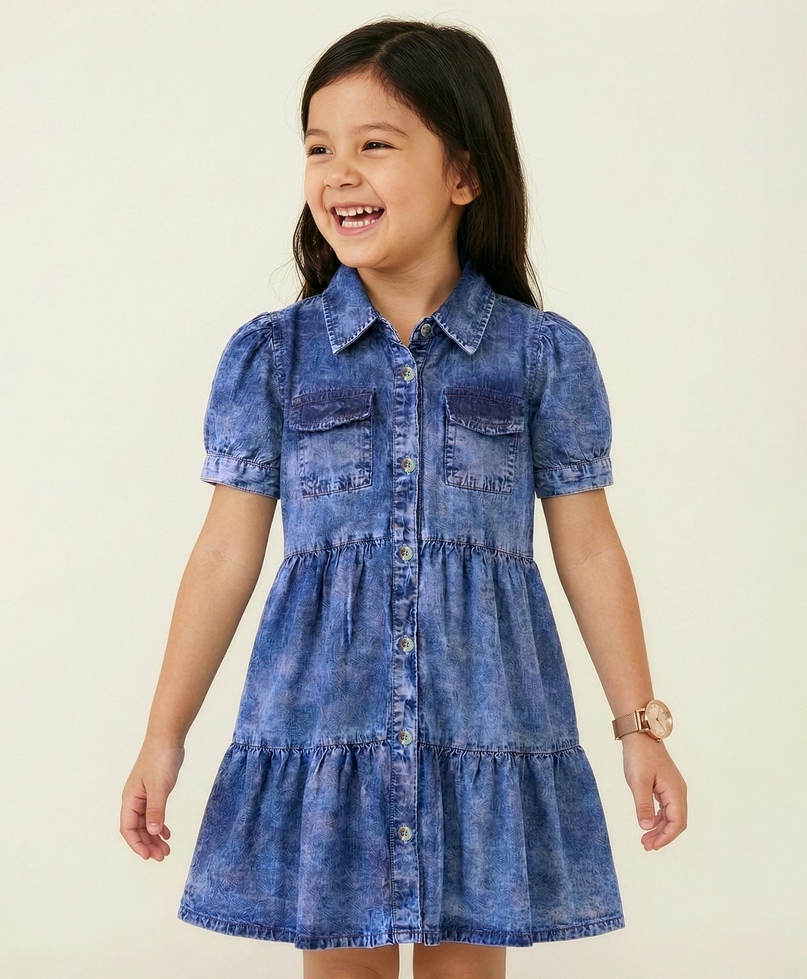 Pine Kids Cotton Woven Half Sleeves Solid Colour Frock - Navy Blue-picture-34