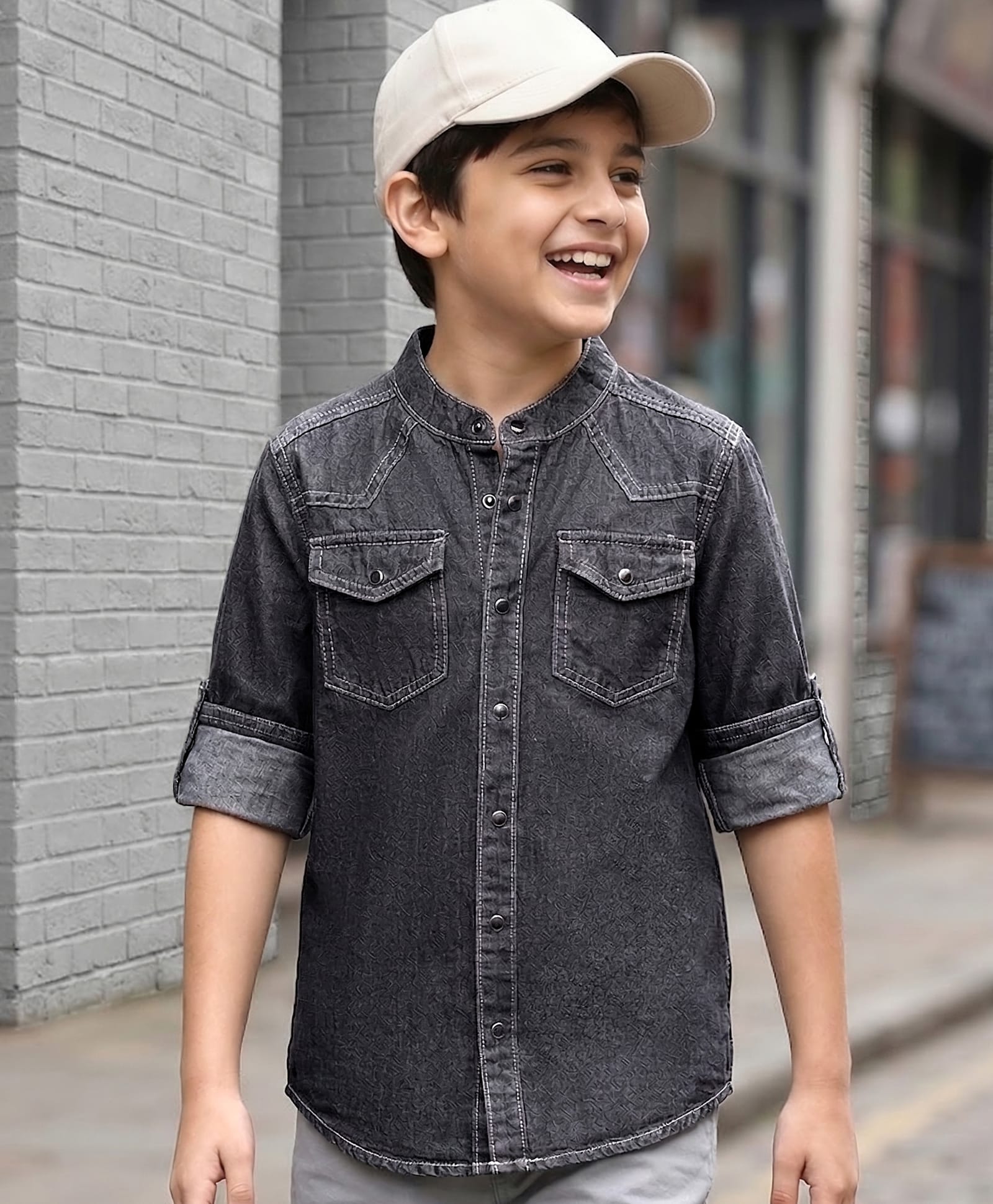 Pine Kids 100% Cotton Woven Full Sleeves Denim Shirt - Black-picture-27