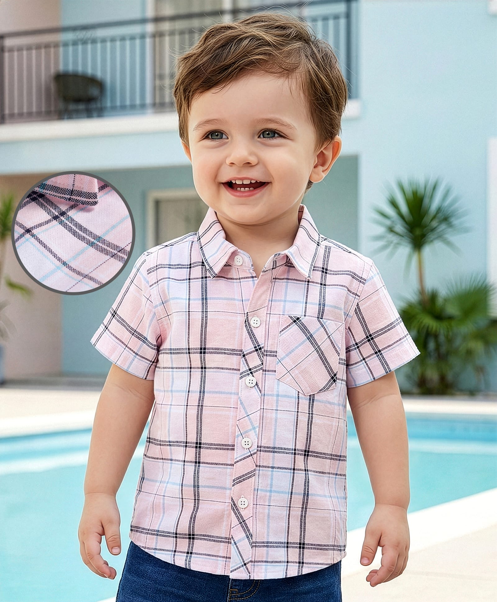 Babyoye 100% Cotton Woven Half Sleeves Checkered Shirt - Pink-image-34