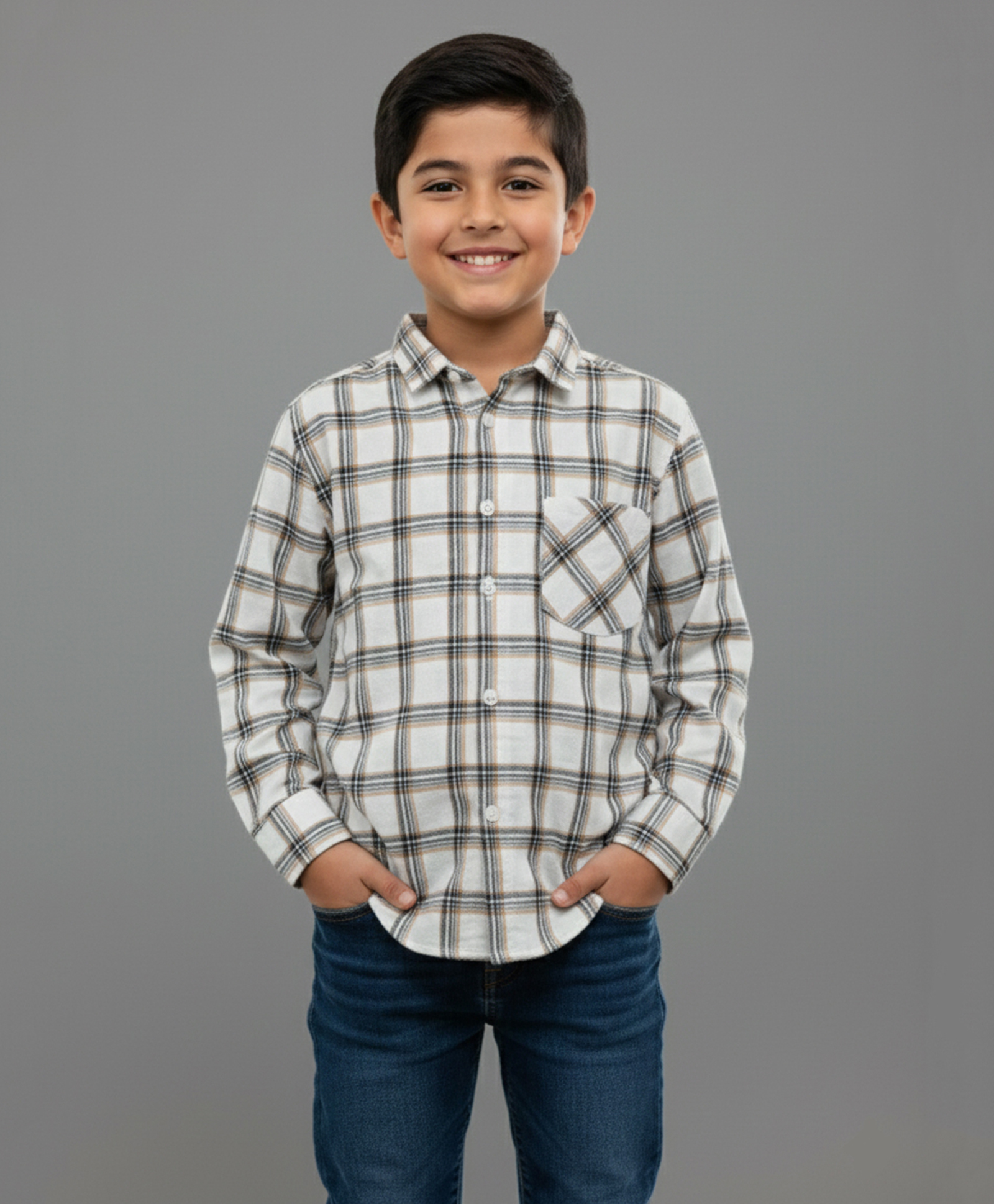 tiny toonzzz Cotton Blend Woven Full Sleeve Checked Shirt - Off White-image-26