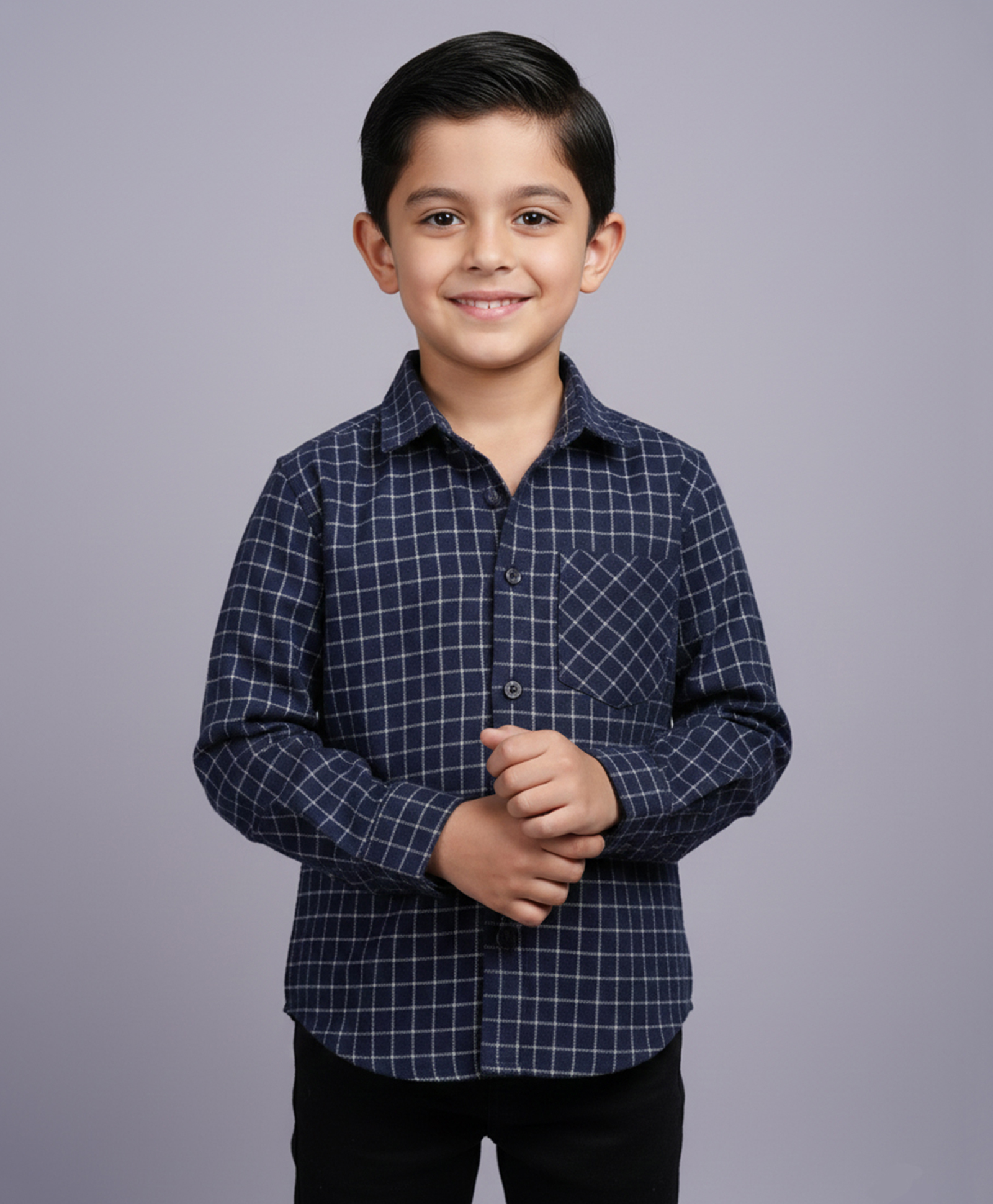 tiny toonzzz Cotton Blend Woven Full Sleeves Checked Shirt - Navy Blue-image-23