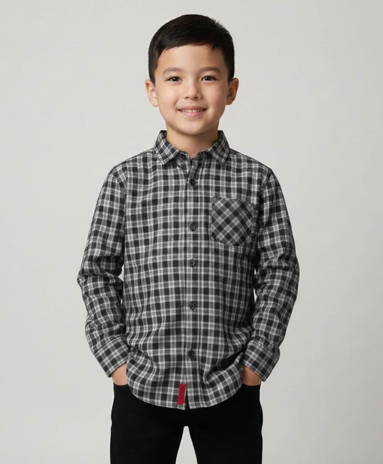 tiny toonzzz Cotton Blend Woven Full Sleeves Checked Shirt - Black-image-10