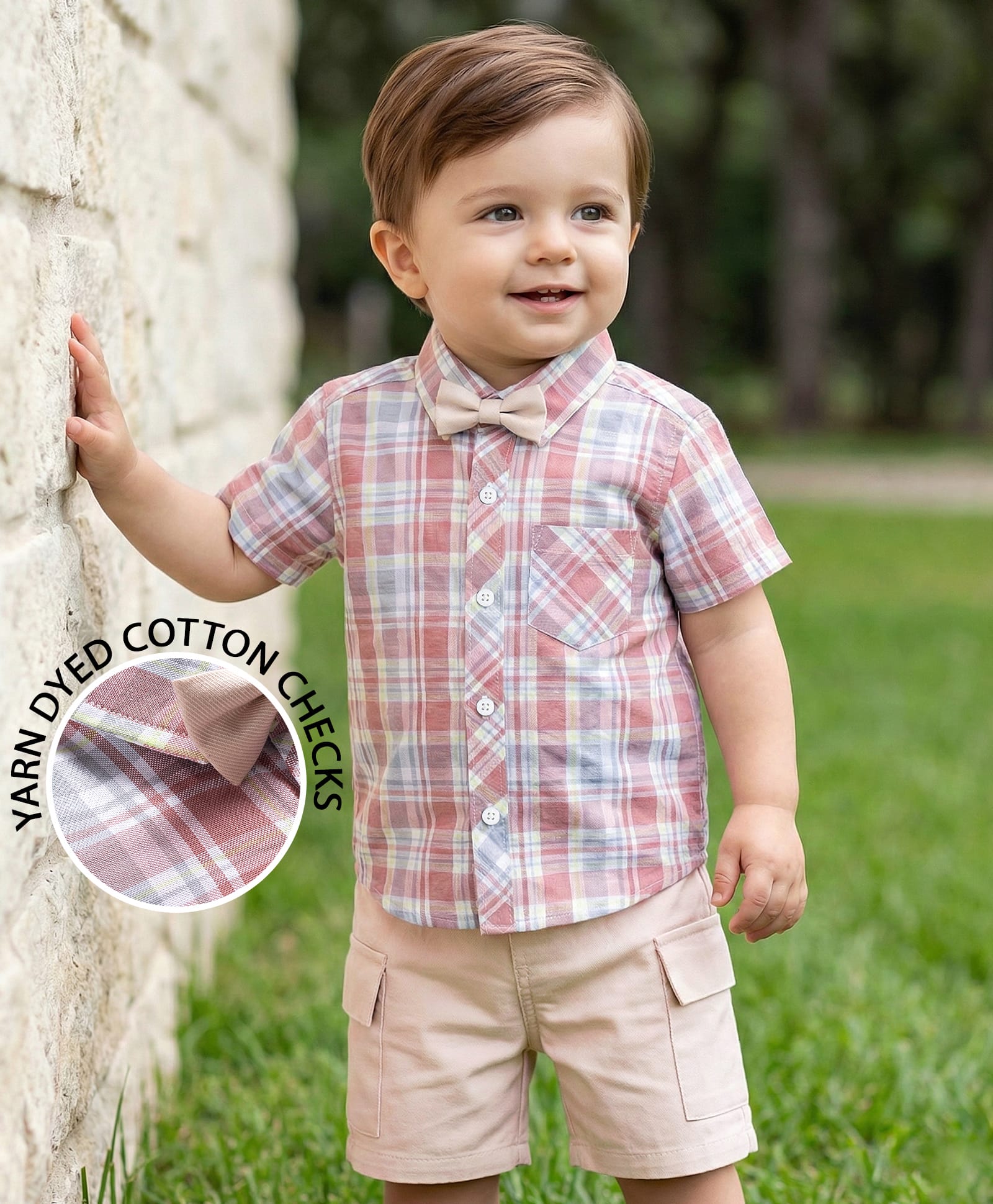 Babyoye 100% Cotton Woven Half Sleeves Checks Shirt & Shorts Set - Brown-image-30