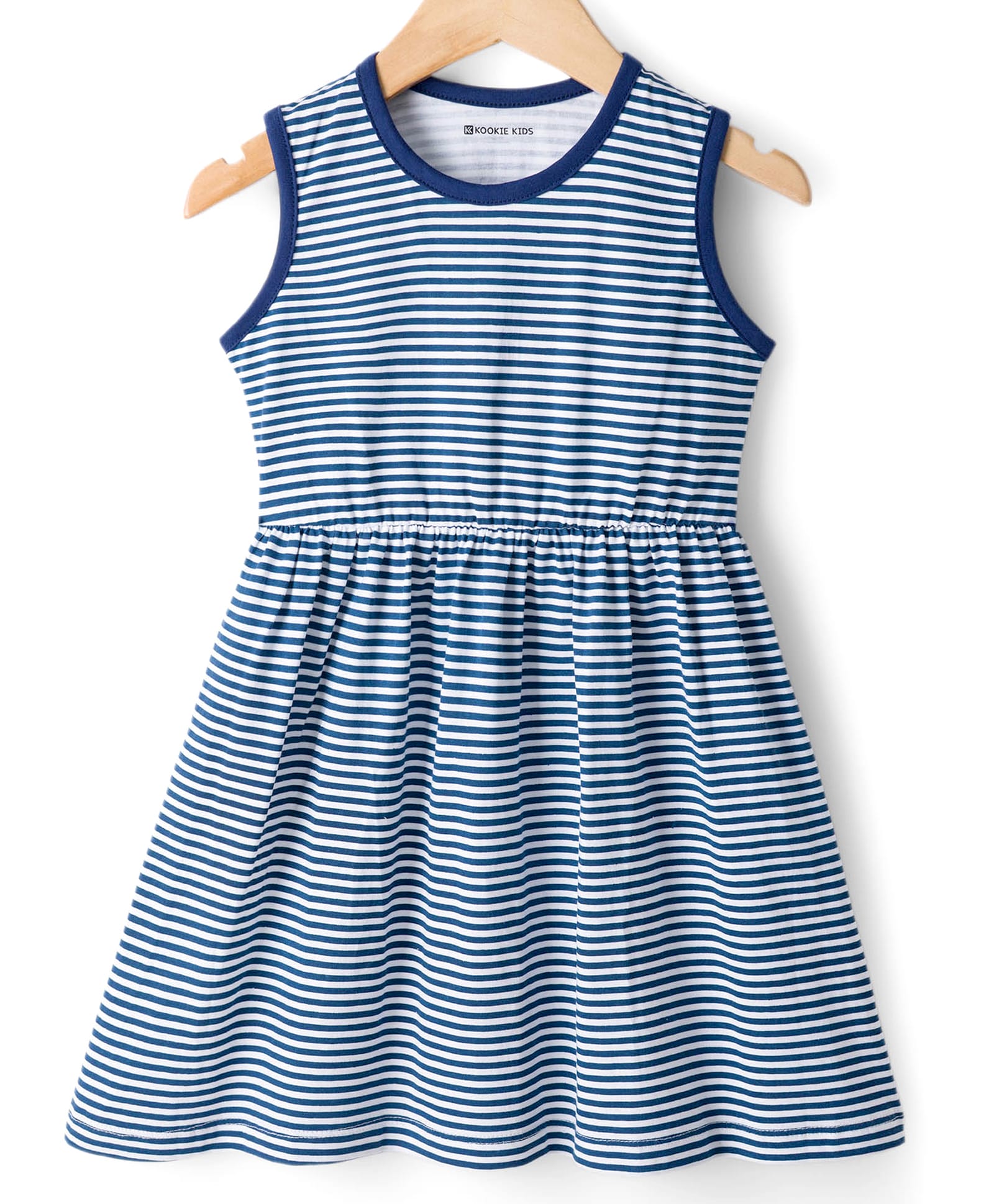 Kookie Kids Single Jersey Knit Sleeveless Frock with Stripes - Navy Blue
