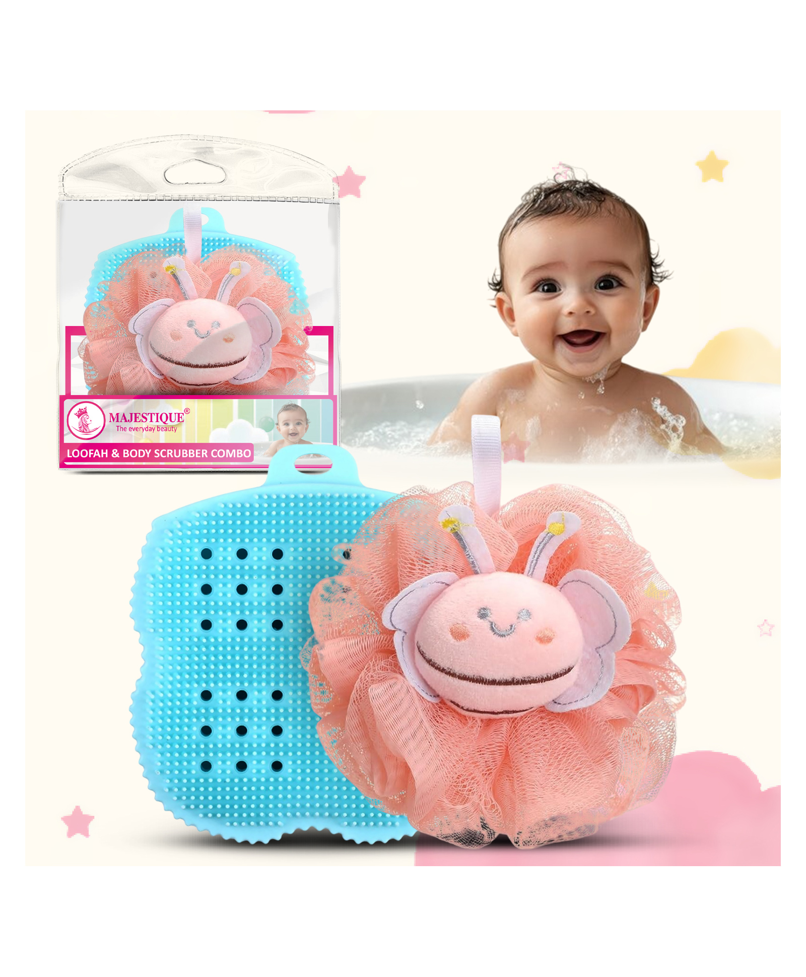 Majestique Loofah and Body Scrubber Set of 1 Combo for Babies and Kids Soft Silicone Brush Multicolour-image-46