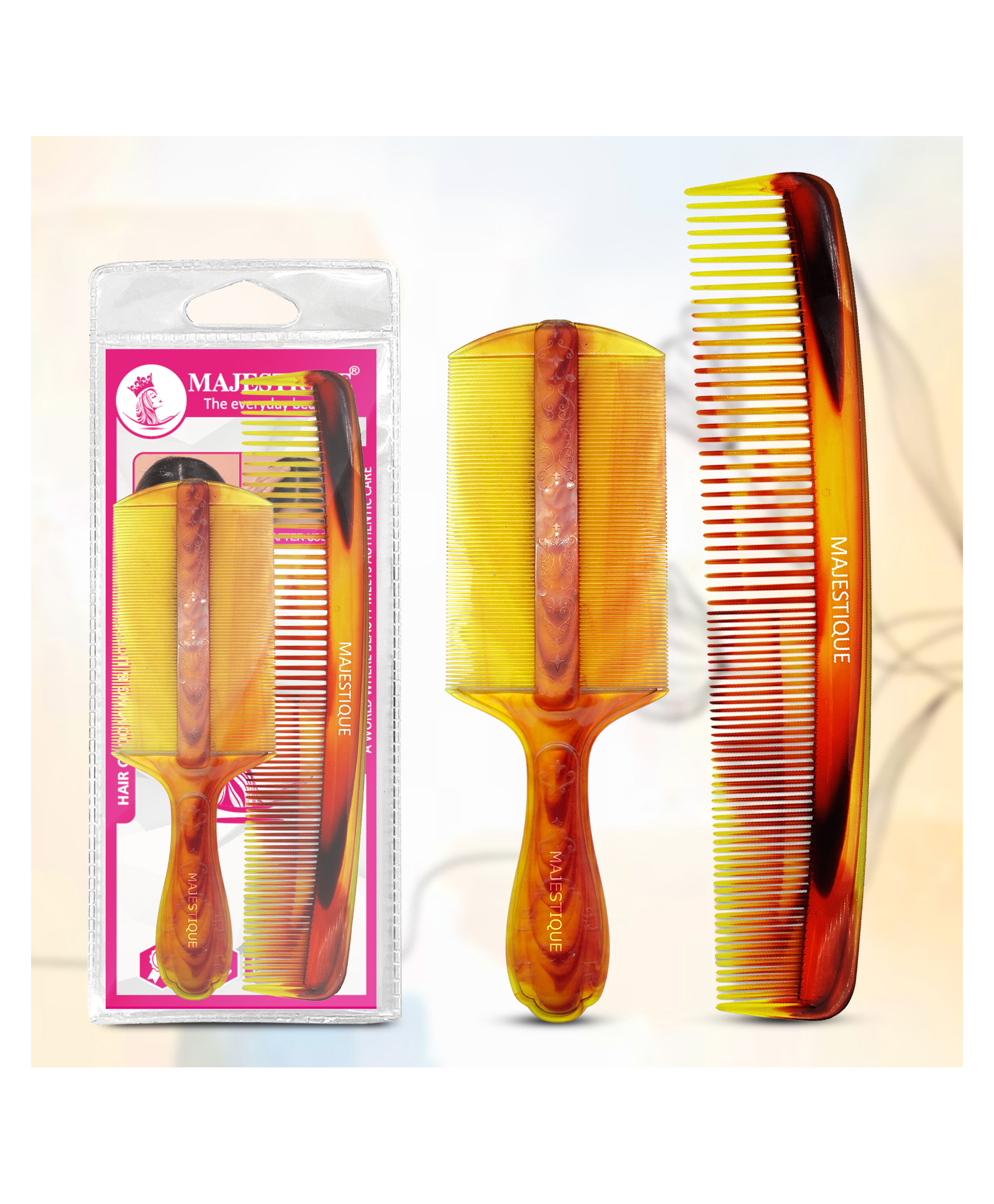Majestique Hair Grooming Lice Comb Set of 2 Dandruff Remover Multicolour-picture-1