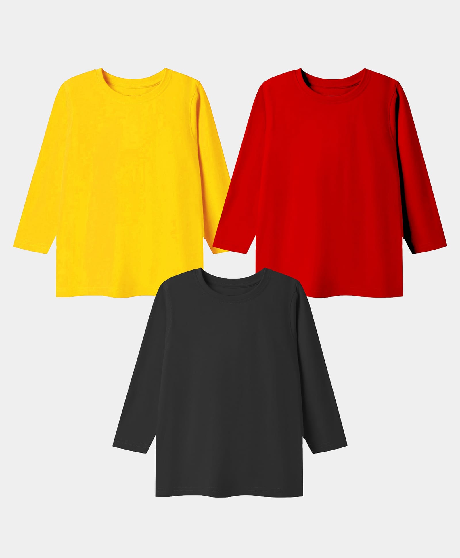 KAVEE Pure Cotton Knit Pack Of 3 Full Sleeves Solid Tees - Red Black & Yellow-picture-34