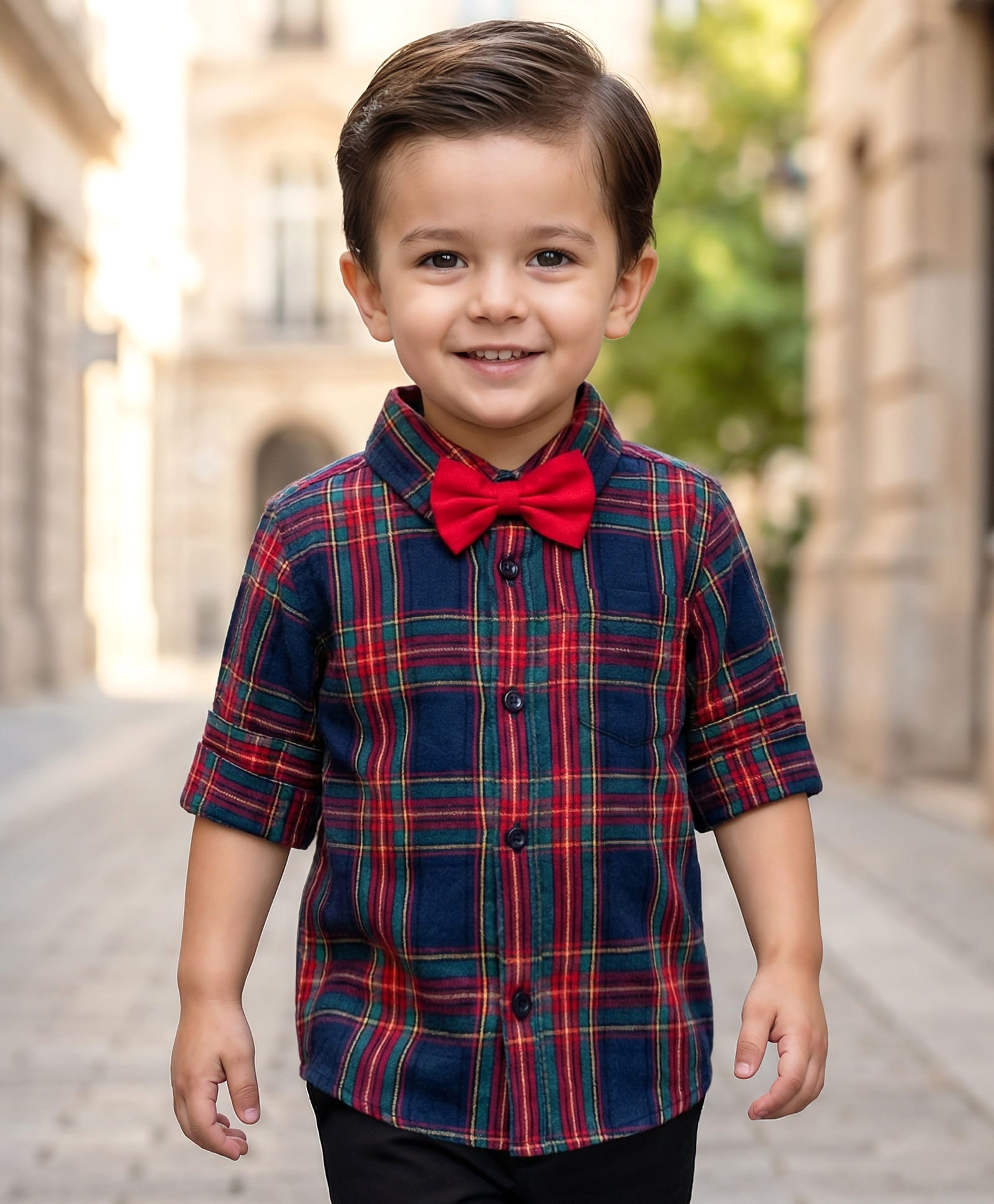 Babyhug Cotton Woven Full Sleeves Checks Shirt With Bow - Navy Blue & Red-image-35