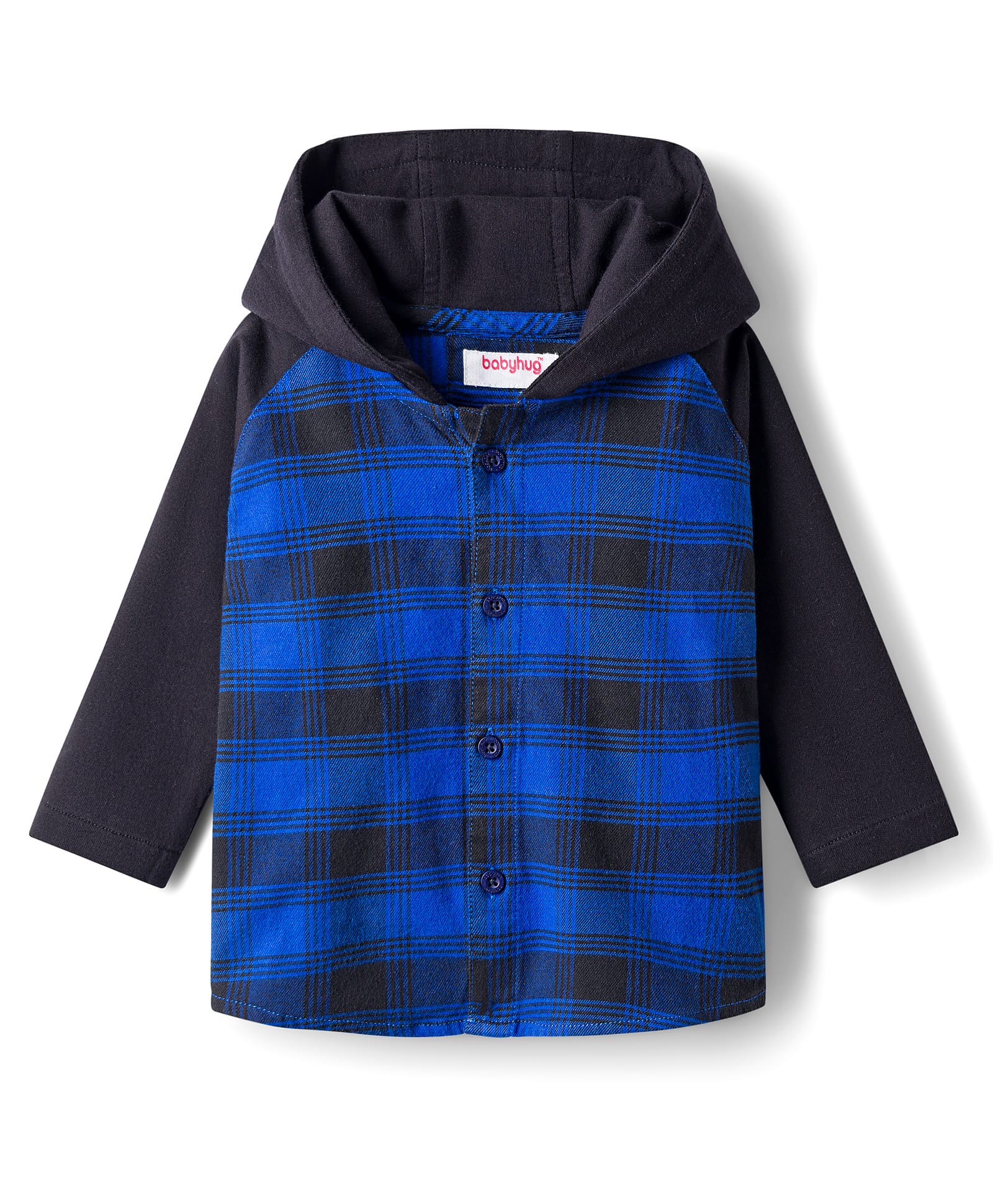 Babyhug Cotton Woven Full Sleeves Hooded Shirt With Checks - Blue-image-47