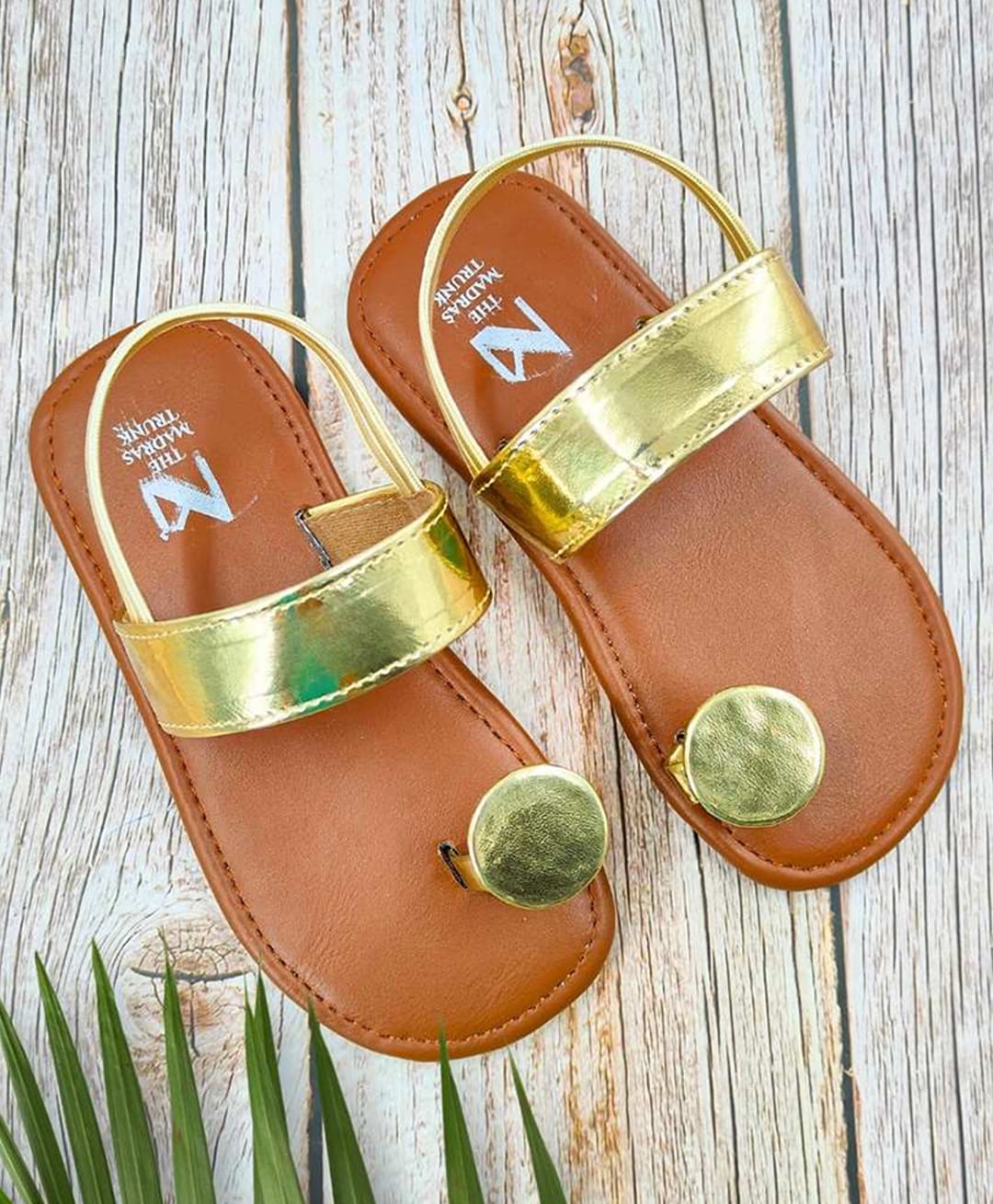 The Madras Trunk Colour Blocked Slip On Sandals - Tan & Gold-picture-29