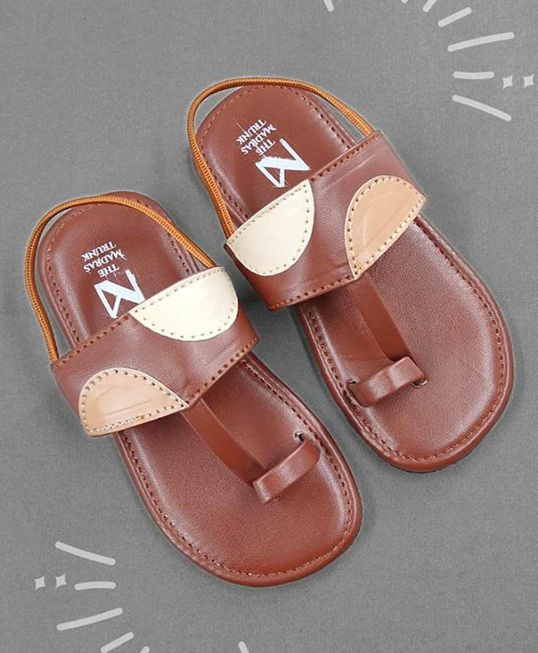 The Madras Trunk Colour Blocked Geometric Shape Designed Sandals - Brown-image-46