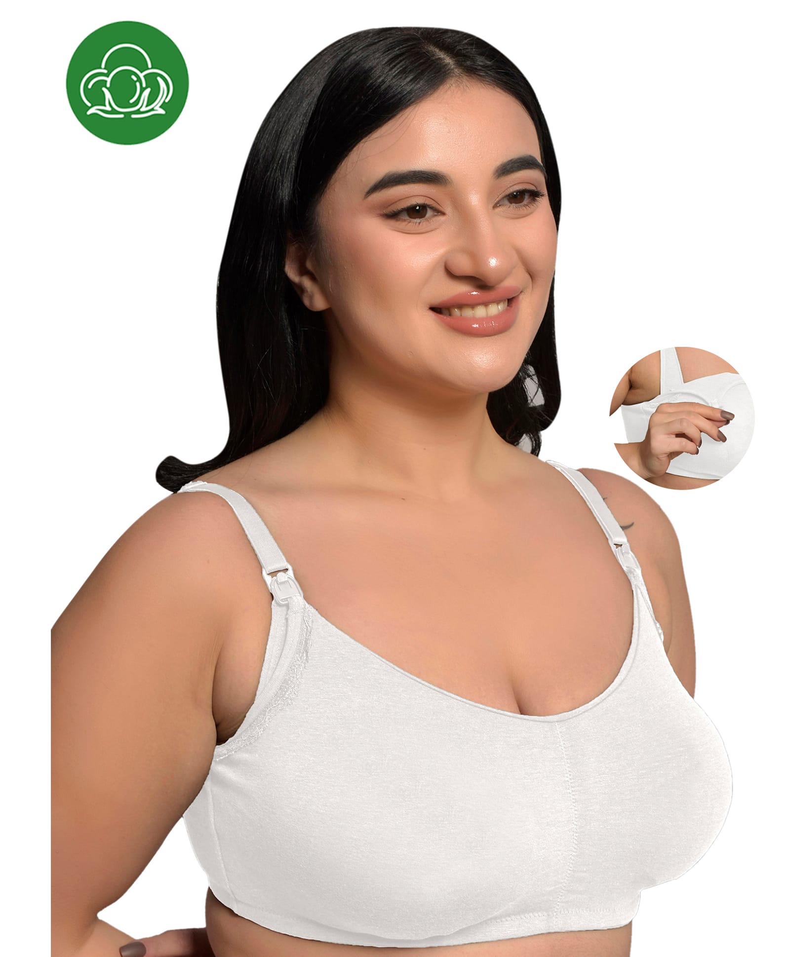 Inner Sense Organic Cotton Knit Solid Anti Microbial Plus Size Maternity Bra With Front Open Nursing Access - White-picture-24