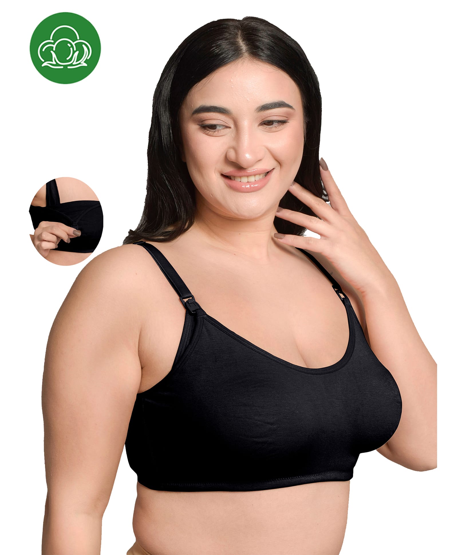 Inner Sense Organic Cotton Knit Solid Non Padded Plus Size Antimicrobial Plus Size Maternity Bra With Side Open Nursing Access - Black-picture-33
