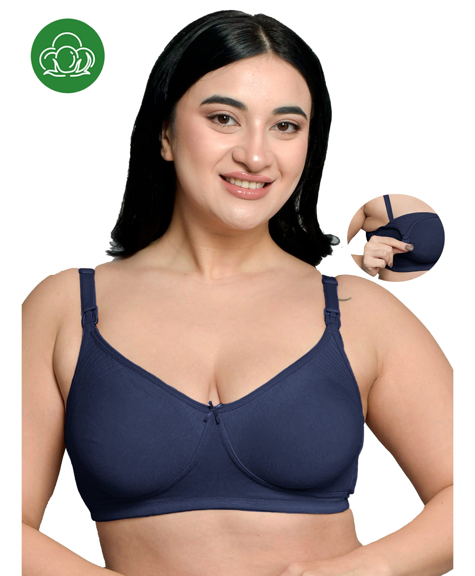 Inner Sense Organic Cotton Knit Solid Anti Microbial Plus Size Maternity Bra With Front Open Nursing Access - Navy Blue-image-24