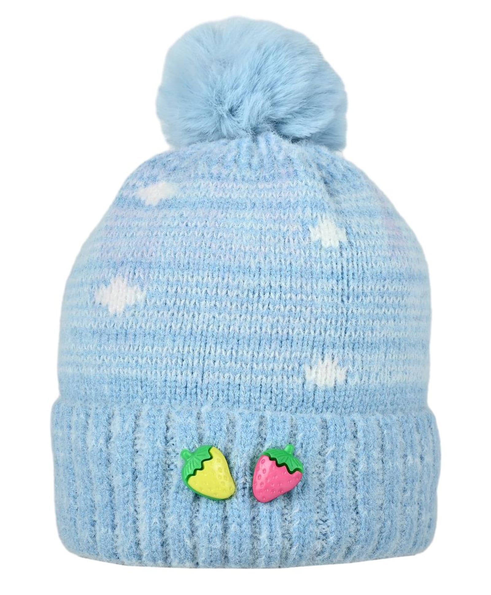 Kid-O-World Knit Strawberry Applique Detailed Pom Pom Embellished Cap - Light Blue - Circumference - 48 Cms-image-30