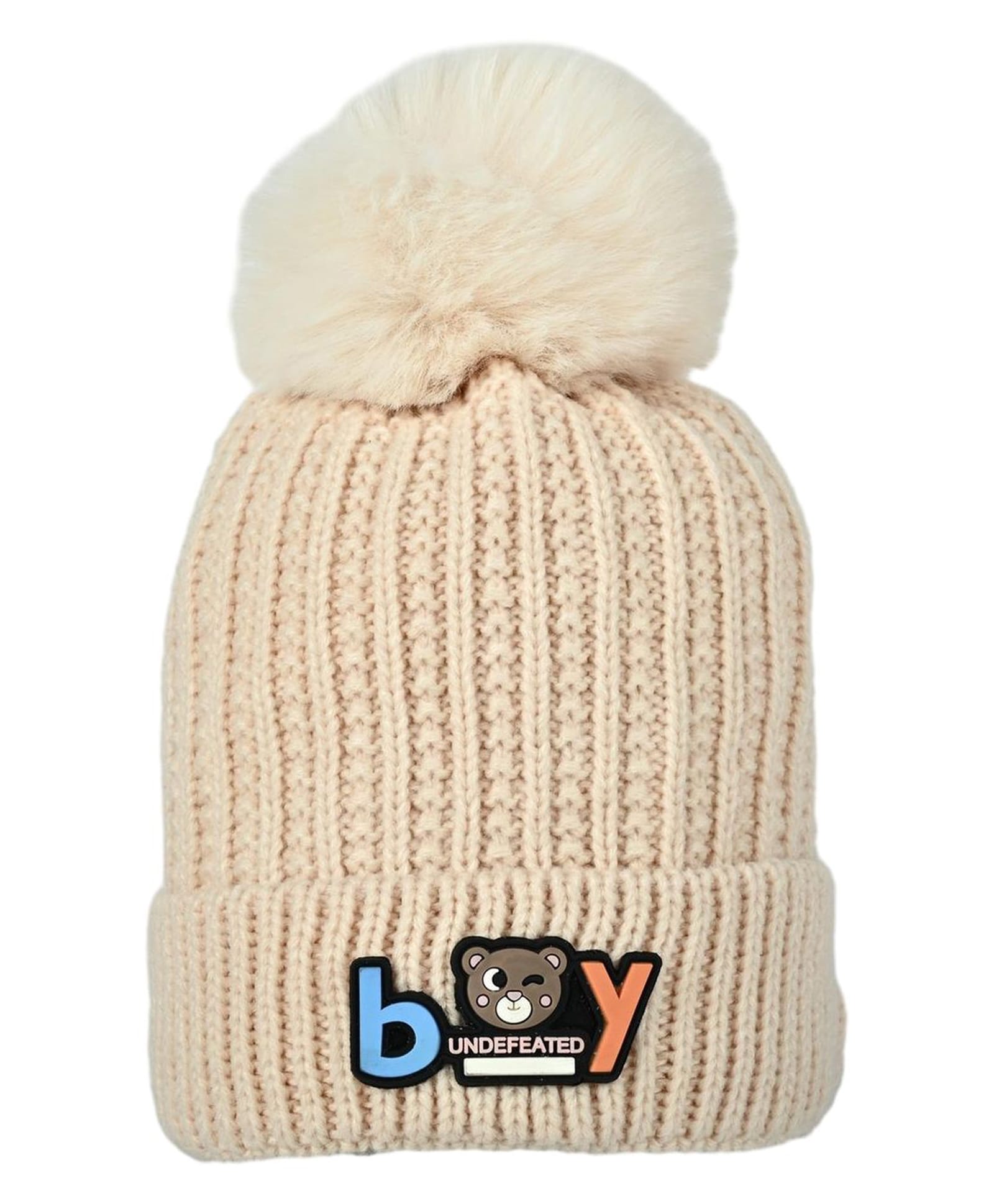 Kid-O-World Knit Boy Text Patch Detailed Textured Beanie - Offwhite - Circumference 48-picture-17