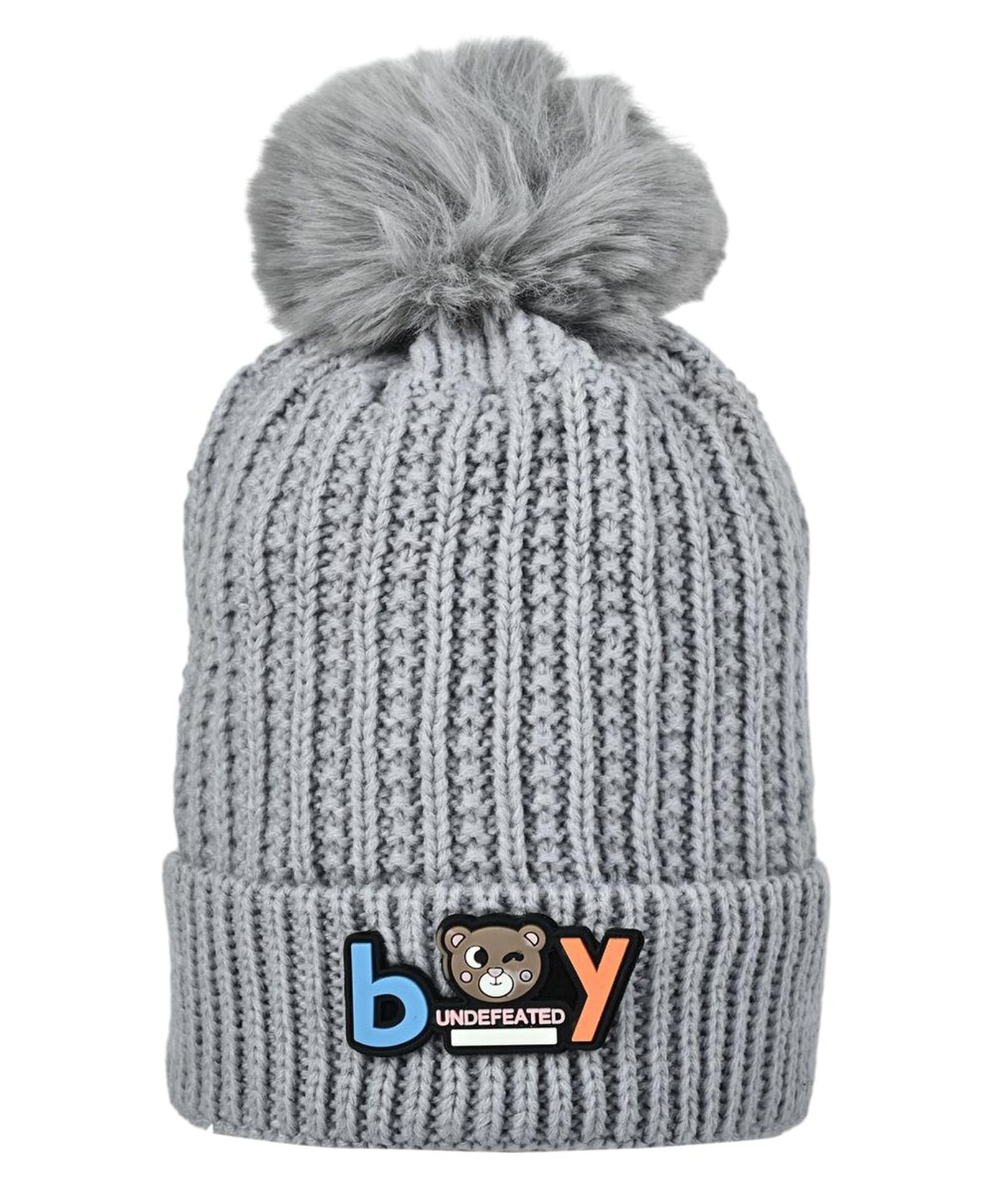 Kid-O-World Knit Boy Text Patch Detailed Textured Beanie - Light Grey - Circumference 48-image-48