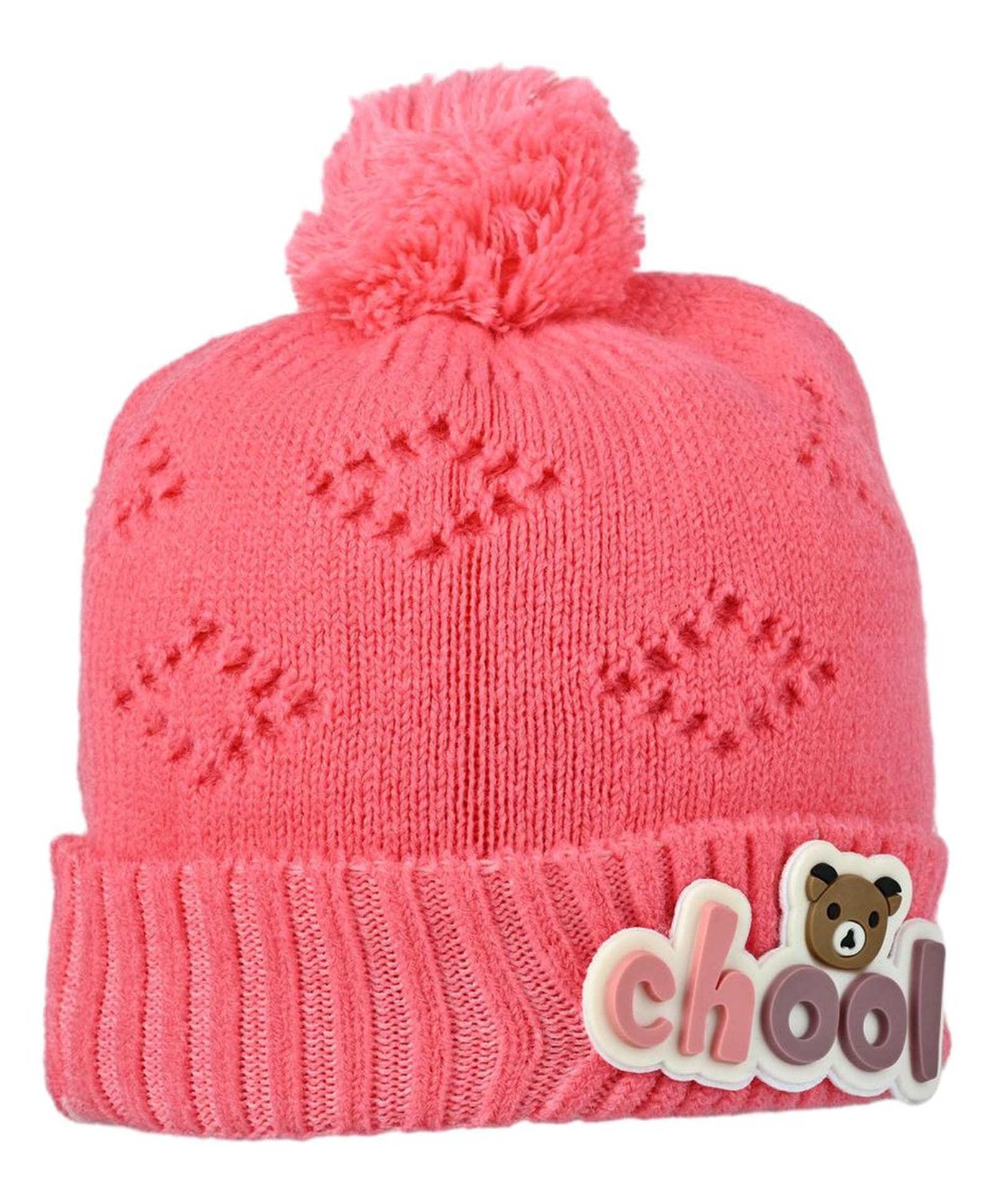 Kid-O-World Knit Bear Chool Text Patch Detailed Beanie - Dark Peach - Circumference 46-image-11