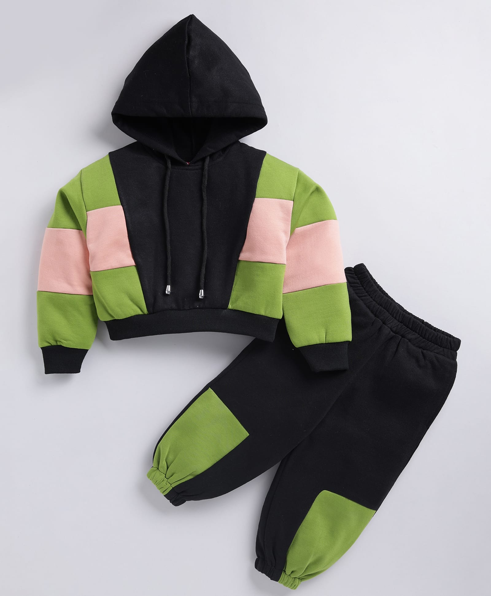 M'andy Fleece Knit Full Sleeves Colour Blocked Jacket & Jogger Set - Multi Colour-image-11