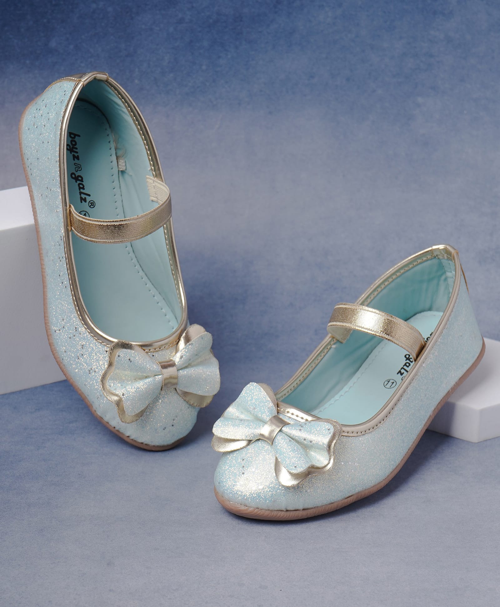 boyz n galz Bow Applique & Glitter Detailed Mary Jane Ballerina - Sky Blue-image-22