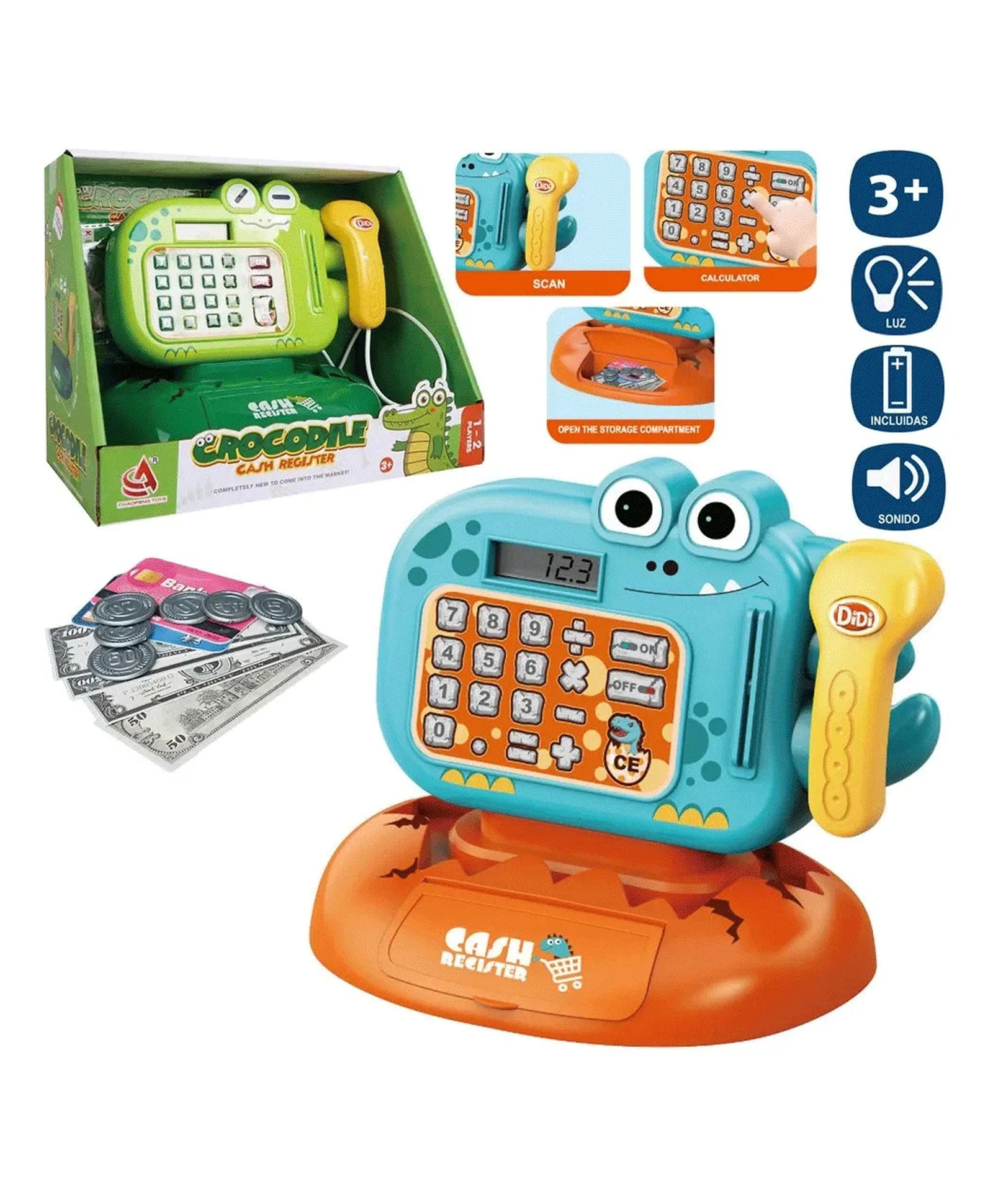 Sanjary Dino Mini Cash Register Role Play Toy for Kids with Lights, Scanner & Play Money Set color design may vary-image-7