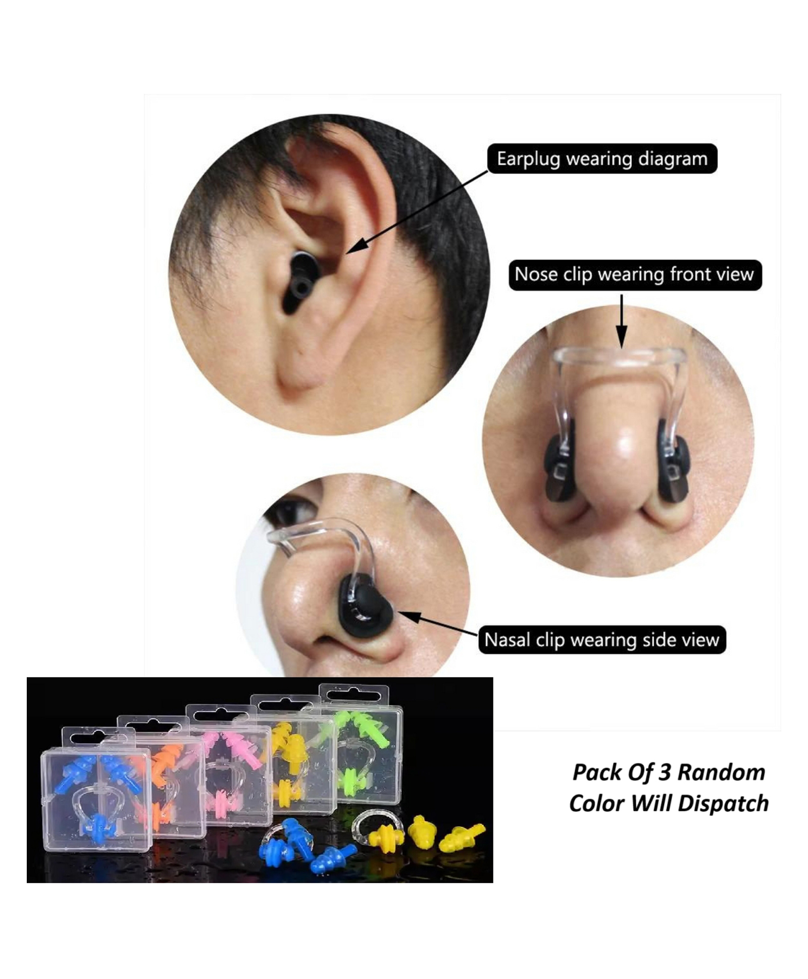 Sanjary Swimming Accessories Swimming Nose Clip & Ear Plugs with A Case Box Pack of 3 (color Design May Vary)-image-41