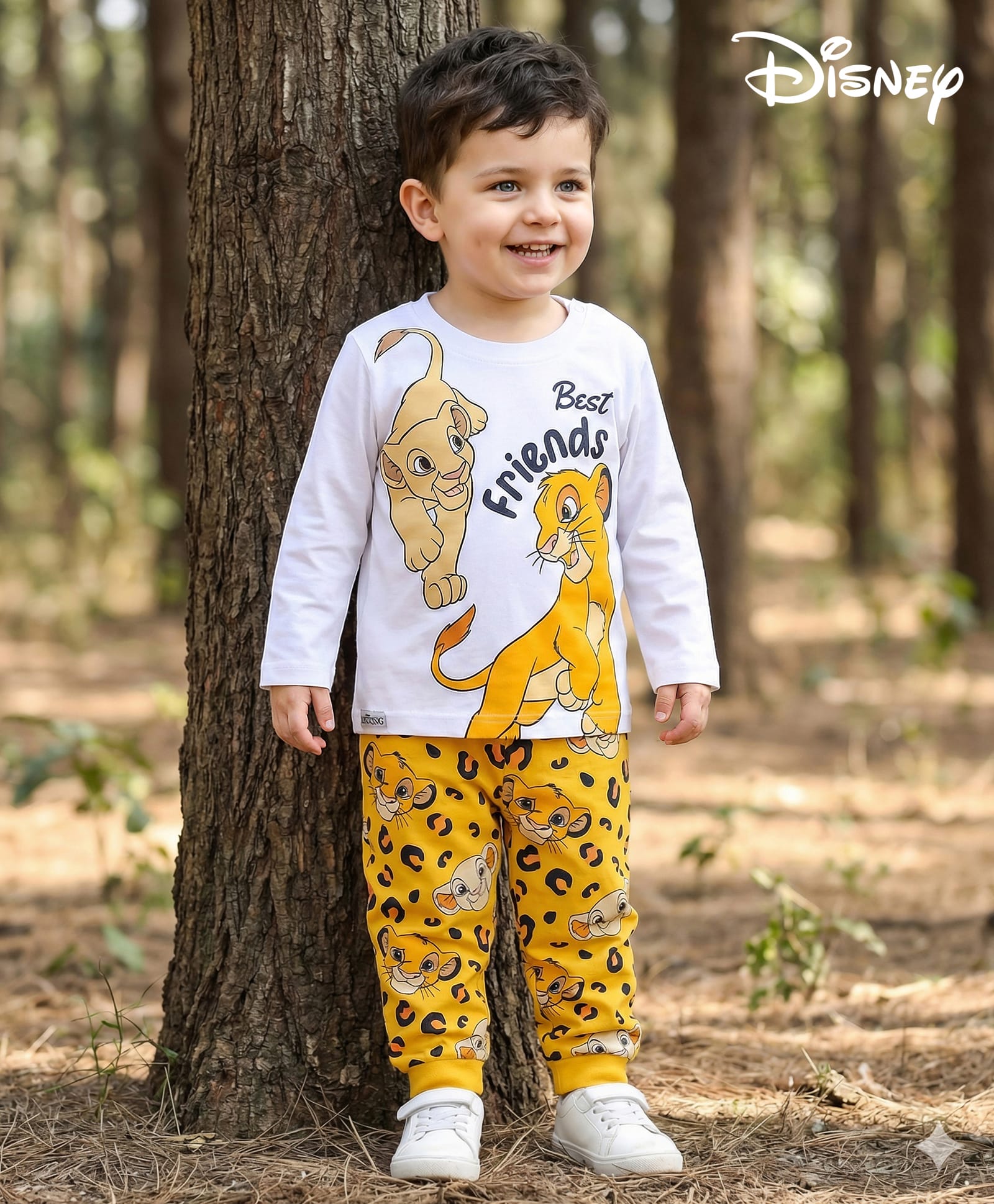 Babyhug Disney Single Jersey Knit Full Sleeves Night Suit With Lion King Graphics - White & Yellow-picture-24