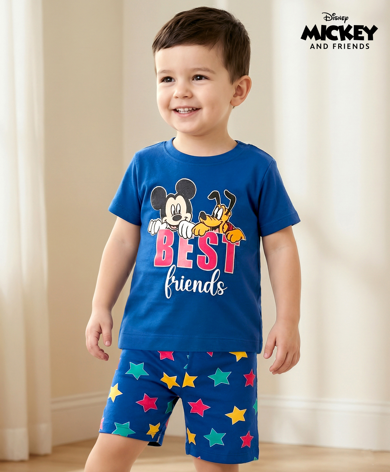 Babyhug Disney Single Jersey Knit Half Sleeves Shorts Night Suit With Mickey & Friends Graphics - Navy Blue-image-34