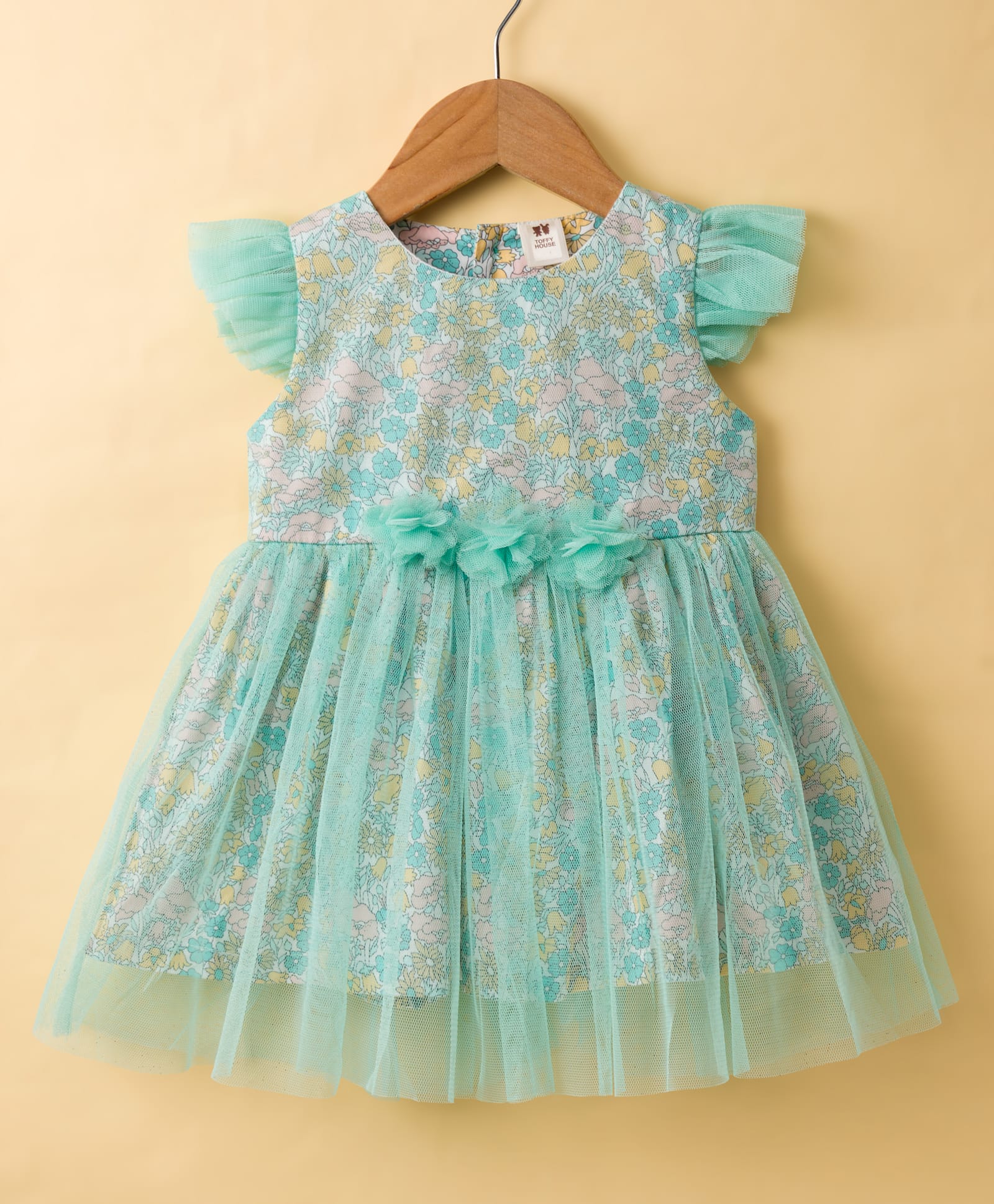 ToffyHouse Woven Frill Sleeves Party Dress with Floral Print - Turquoise-image-46