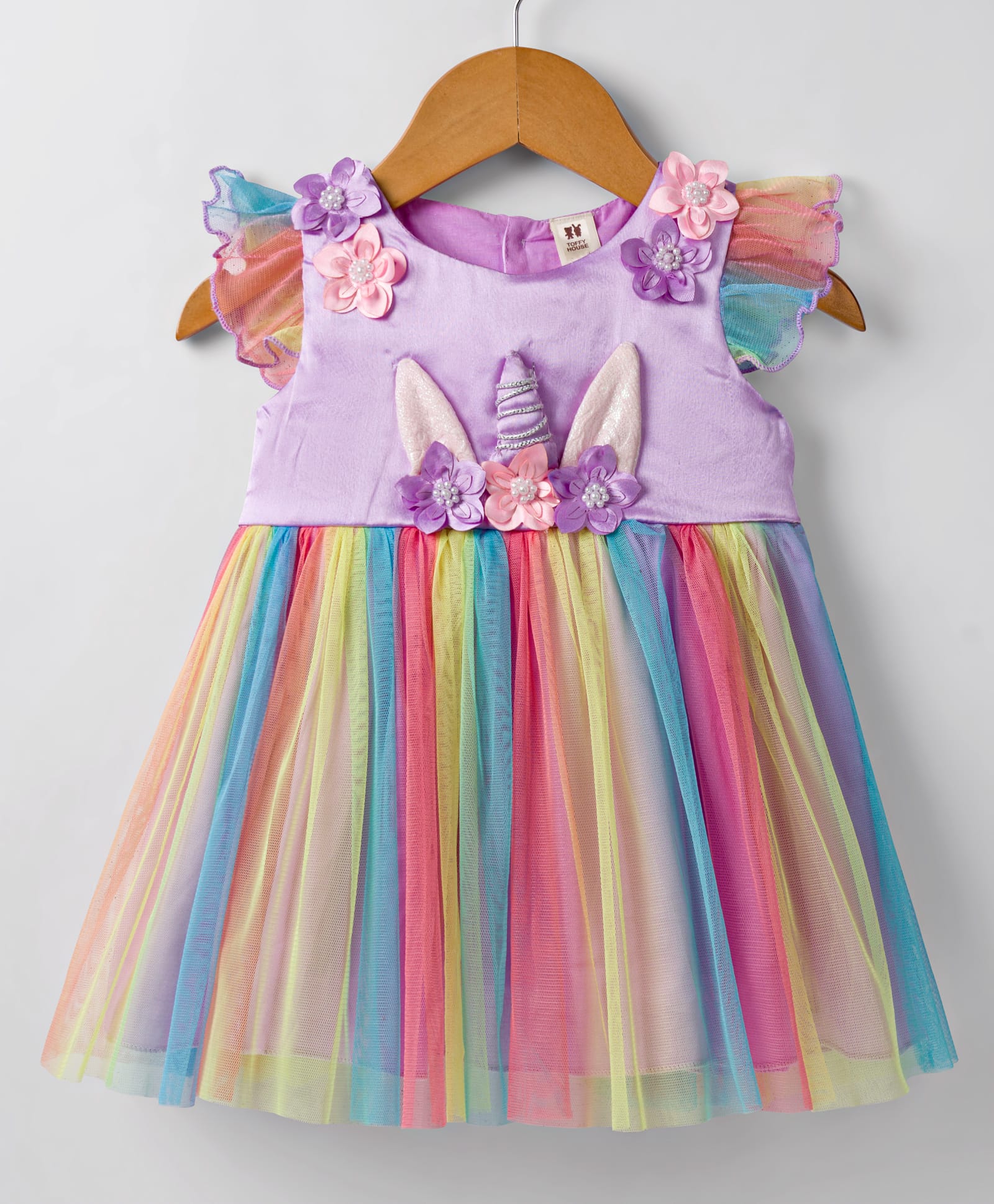 ToffyHouse Woven Frill Sleeves Party Dress with Floral Applique - Multicolor-picture-38