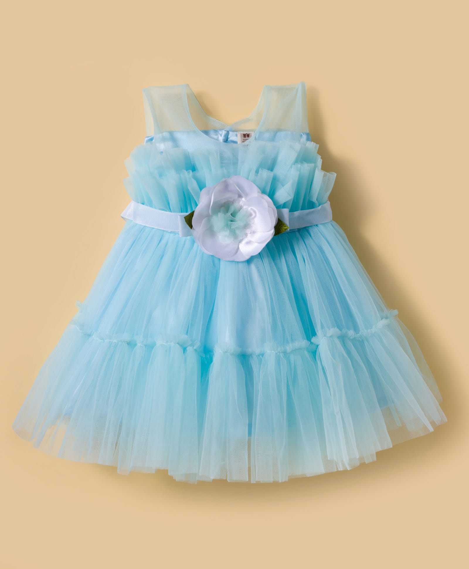 ToffyHouse Woven Sleeveless Party Dress with Floral Applique - Light Blue-image-22