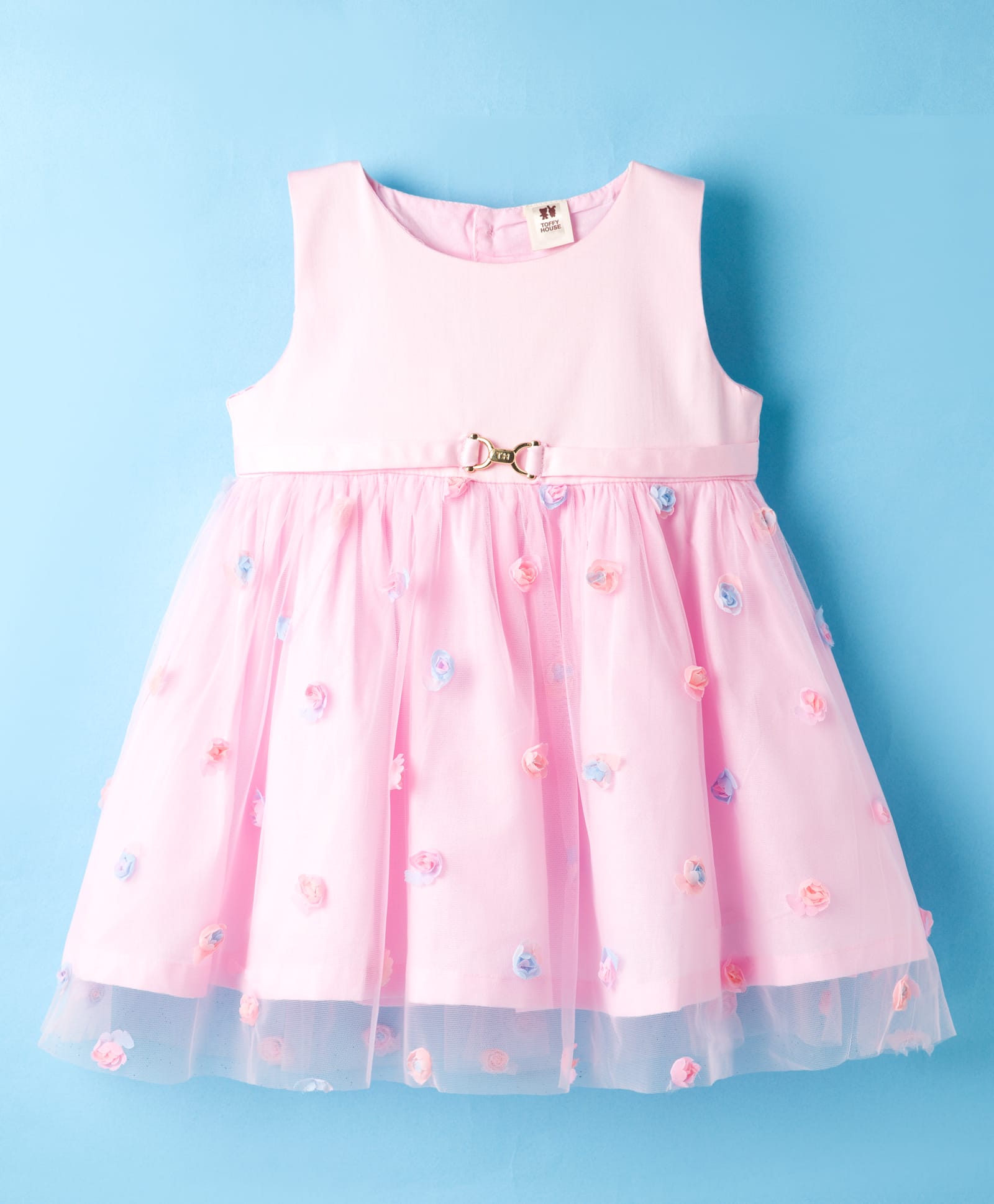 ToffyHouse Woven Sleeveless Party Dress with Floral Applique - Pink-picture-39