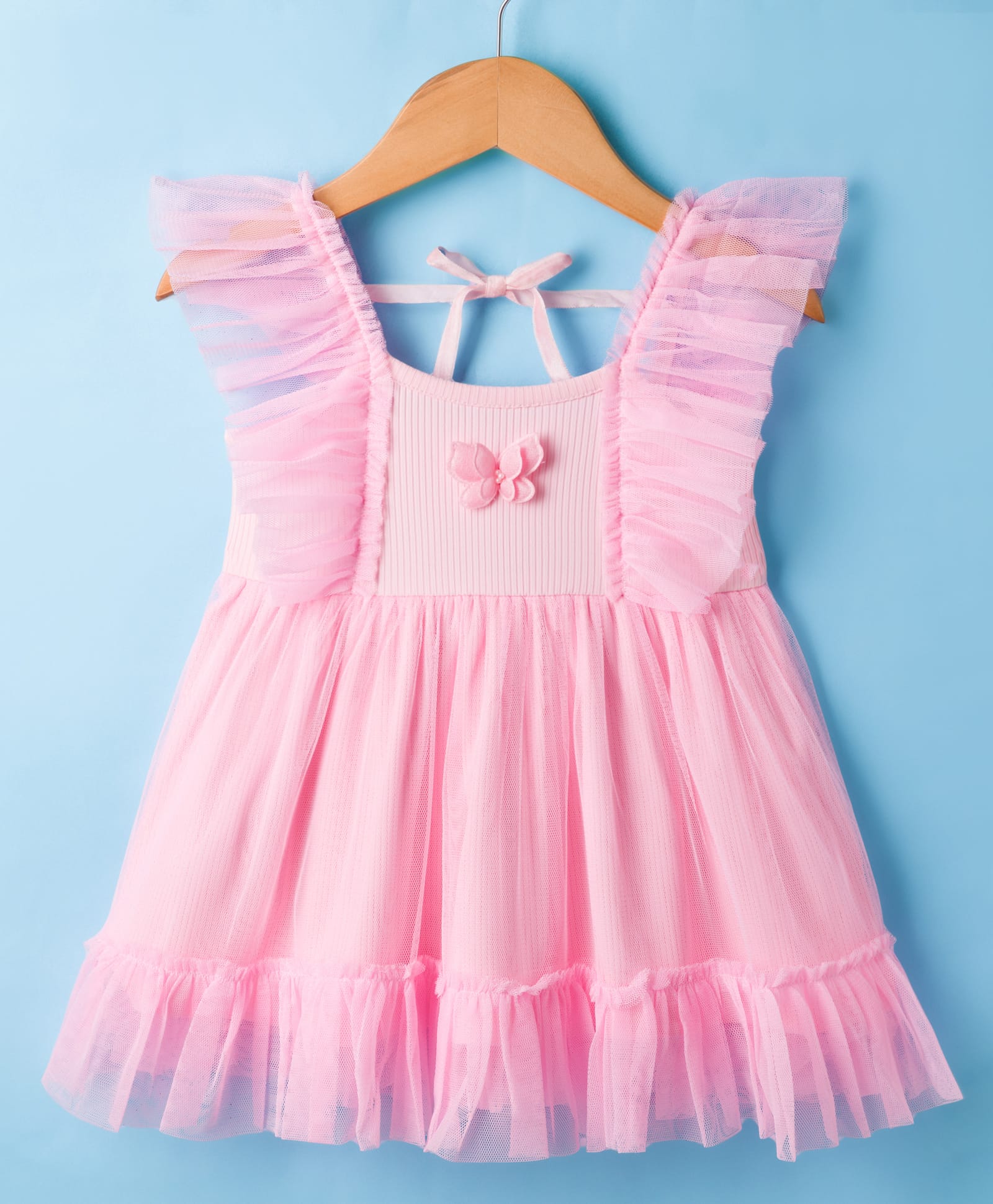 ToffyHouse Woven Frill Sleeves Party Dress with Butterfly Applique - Pink-picture-15