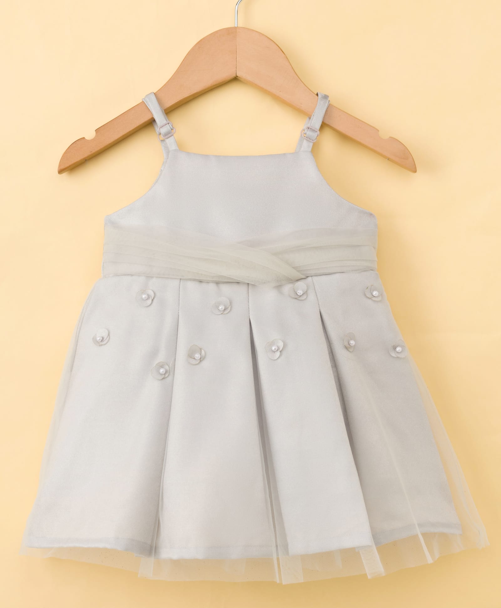 ToffyHouse Woven Sleeveless Party Frock With Floral Applique - Grey-picture-29