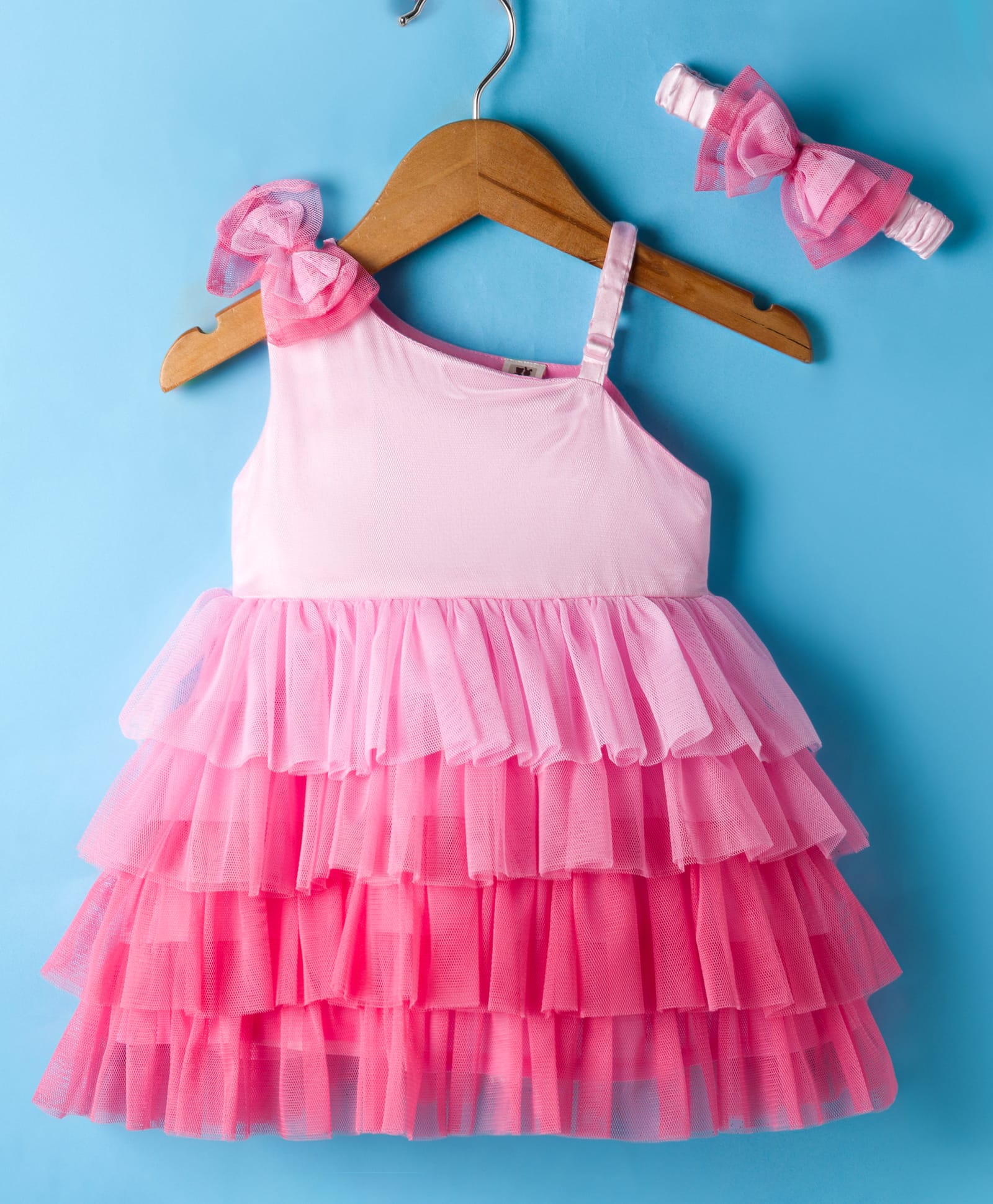 ToffyHouse Woven Sleeveless Layered Party Dress with Bow Applique & Headband - Pink-picture-17