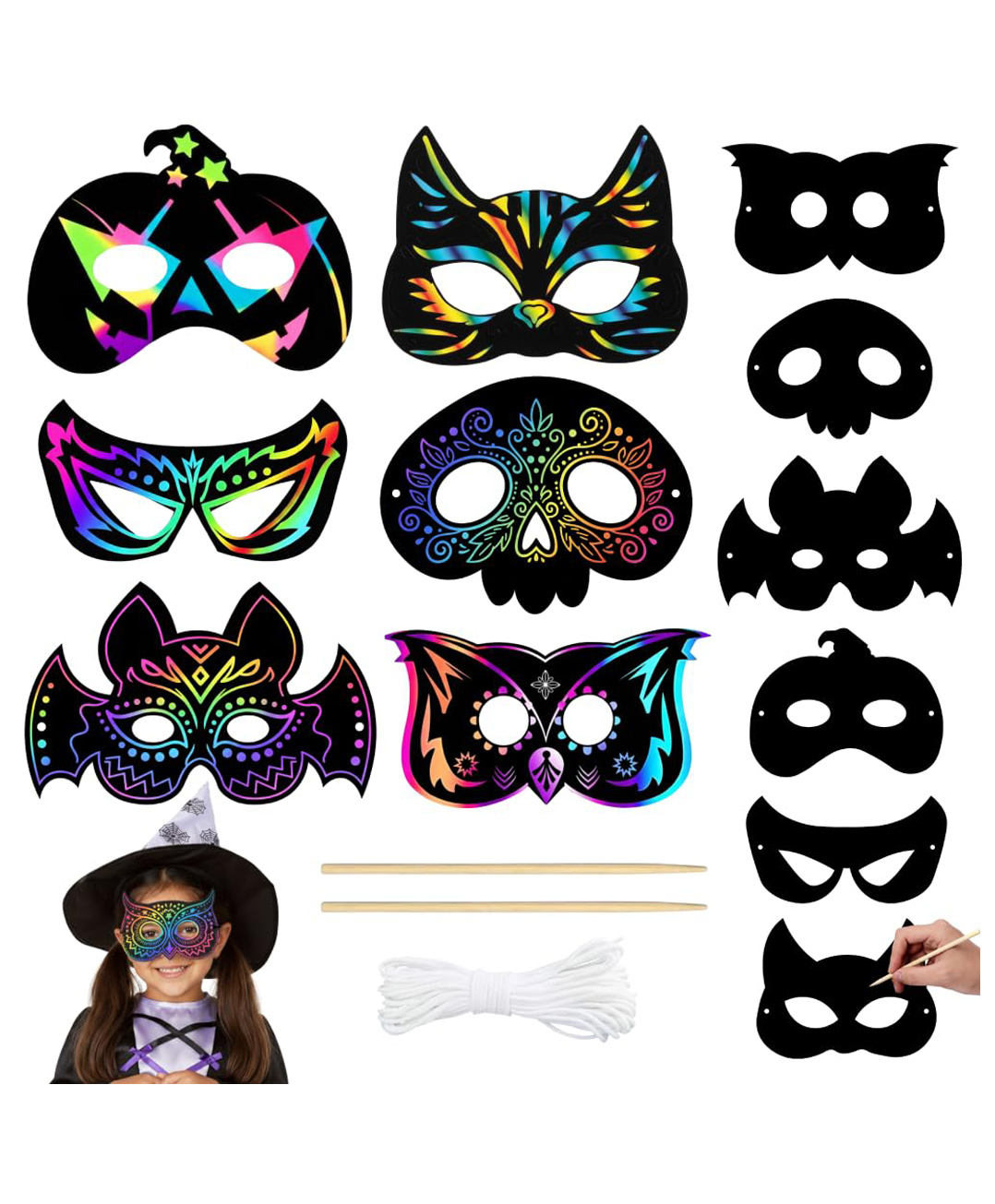Asian Hobby Crafts Rainbow Scratch Paper Eye Masks 6 Pcs Magic Scratch Art | DIY Halloween Crafts for Kids, Party Favors, Classroom Activities & Return Gifts for Girls & Boys Ages 4, 5, 6, 7, 8-image-44