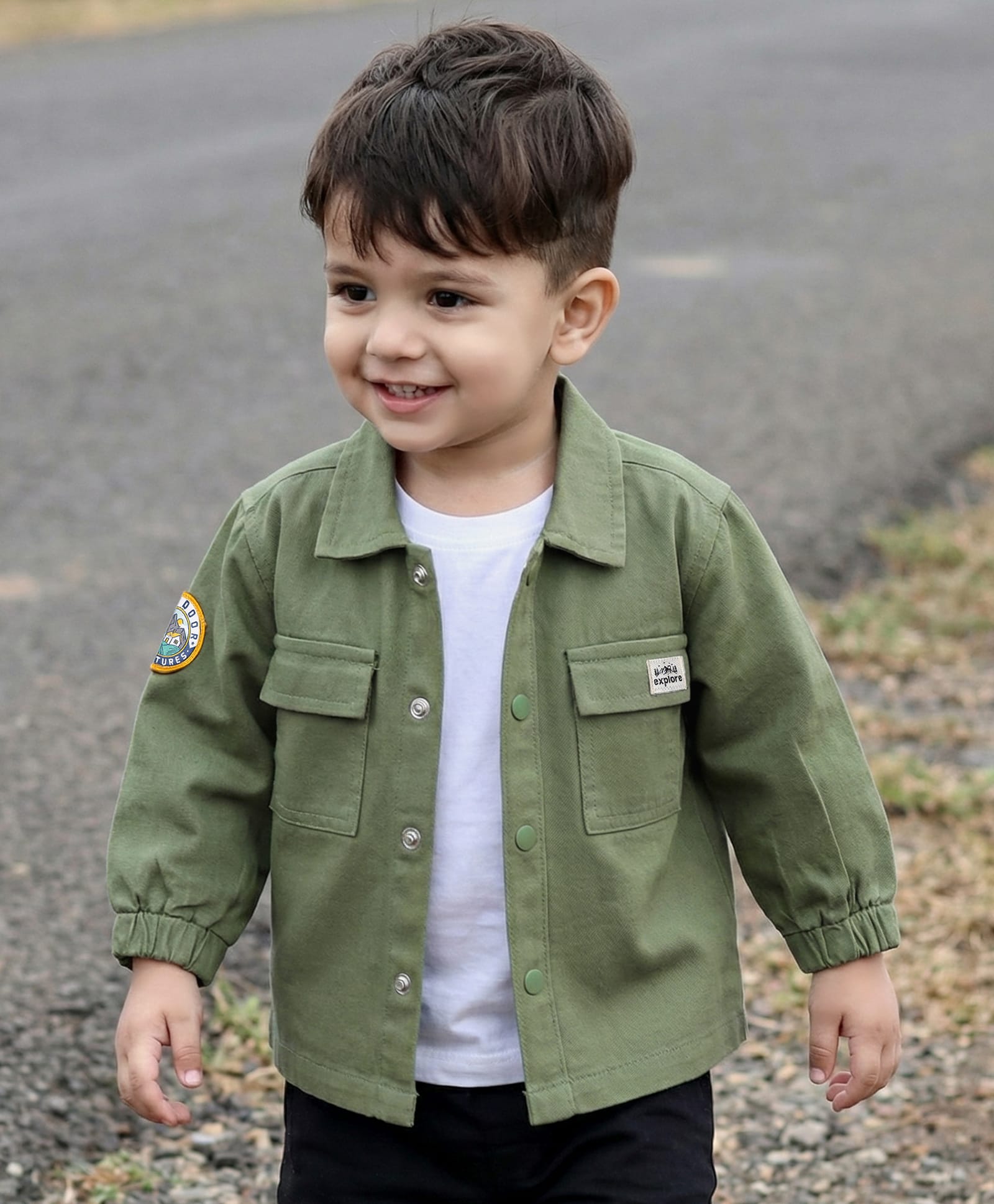 Babyhug Cotton Woven Full Sleeve Solid Shirt with Patch- Green-image-42