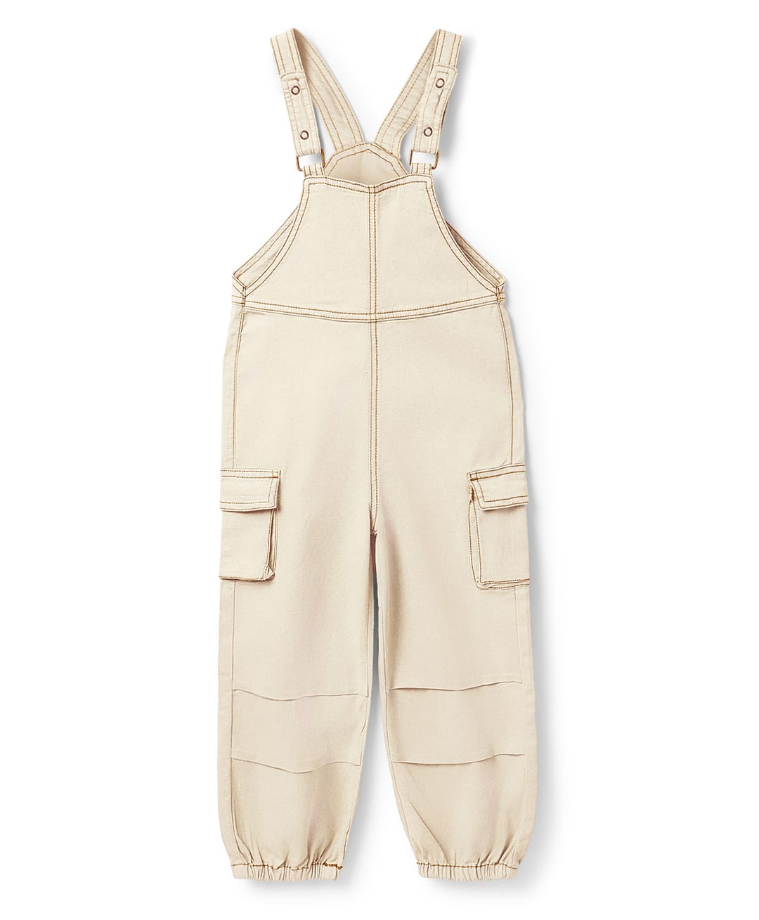 Tales & Stories Woven Sleeveless Solid Dungaree - Cream-image-20