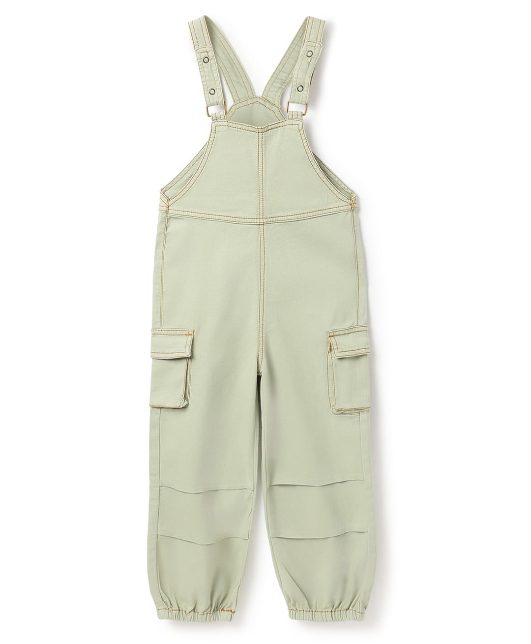 Tales & Stories Woven Sleeveless Solid Dungaree - Olive Green-image-8