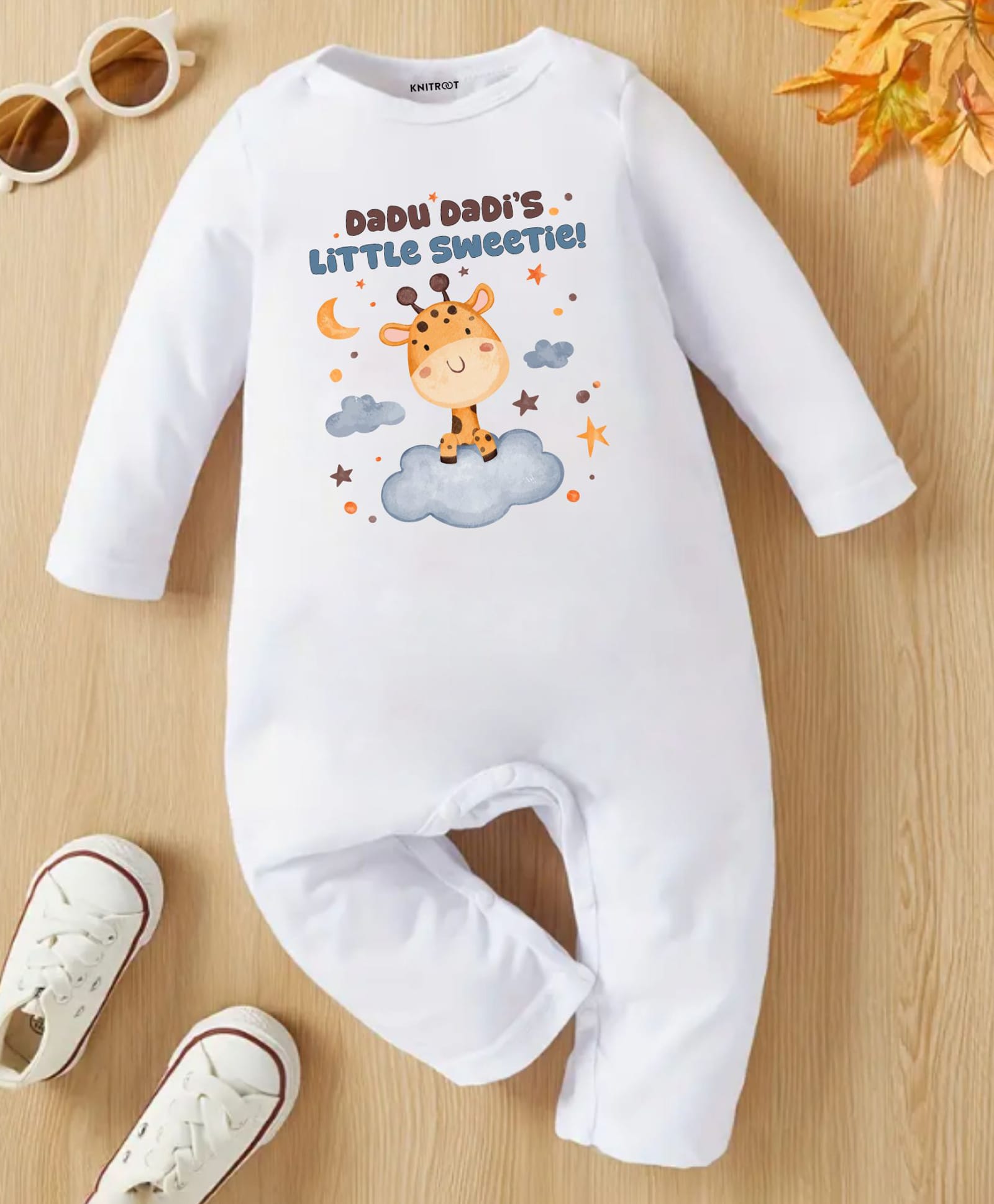 KNITROOT Cotton Knit Family Theme Full Sleeves Dadu Dadis Little Sweetie Text Printed Romper - White-picture-26